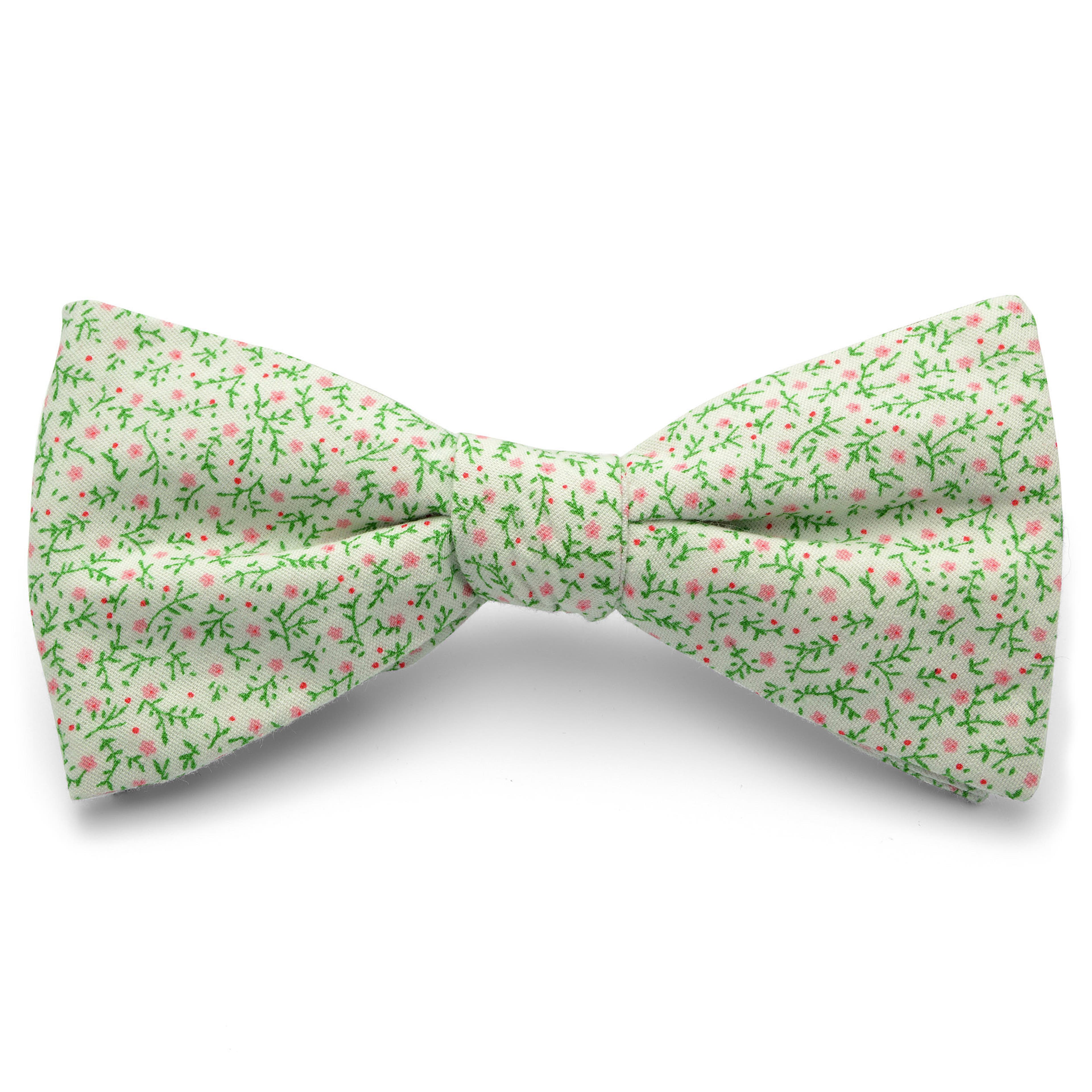 White & Baby Pink Forest Cotton Pre-Tied Bow Tie