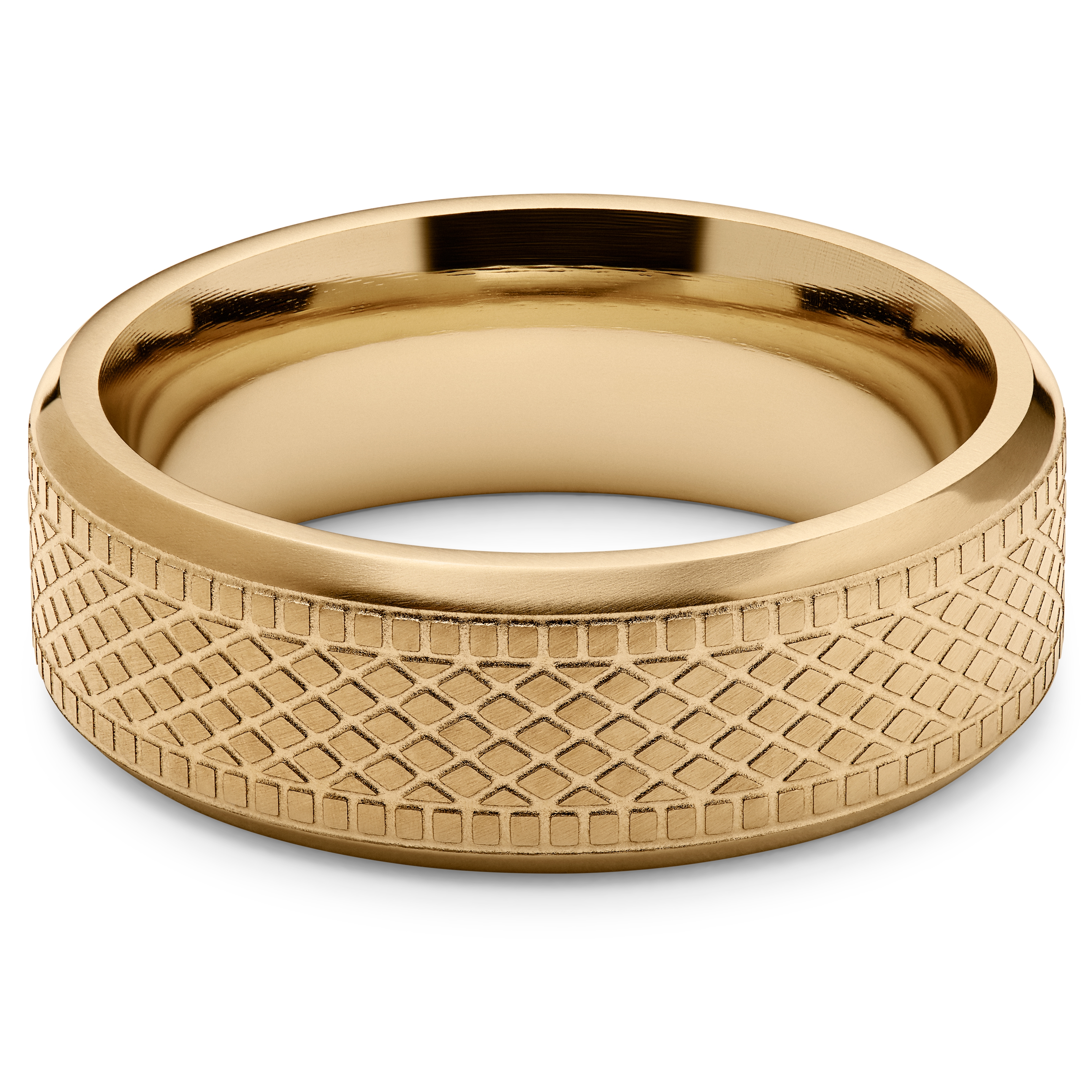 Sentio | Nerūdijančio plieno žiedas su aukso spalvos pintu raštu - 2