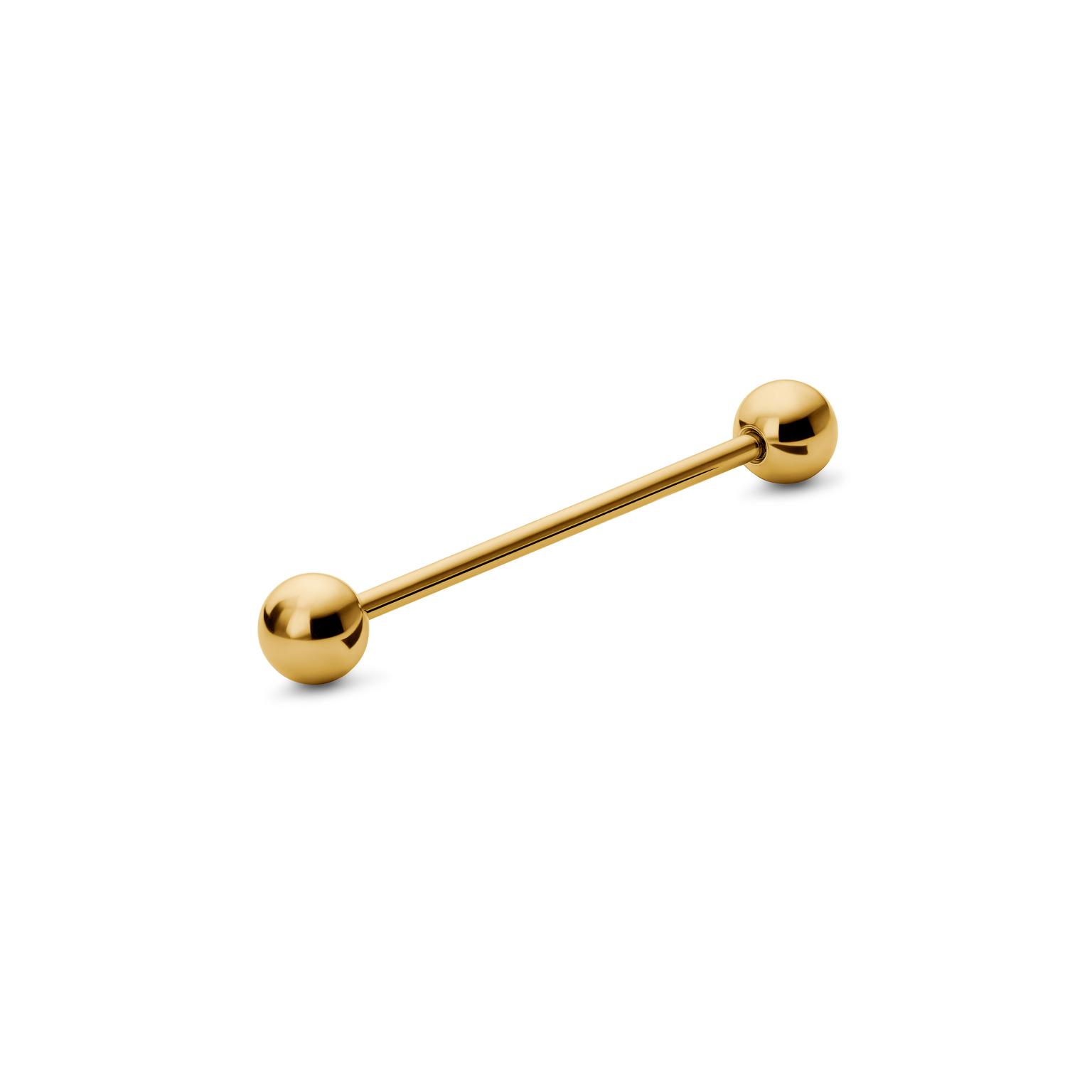 18 mm Gold-Tone Straight Ball-Tipped Surgical Steel Industrial Barbell 18 mm Gold-Tone Straight Ball-Tipped Surgical Steel Industrial Barbell