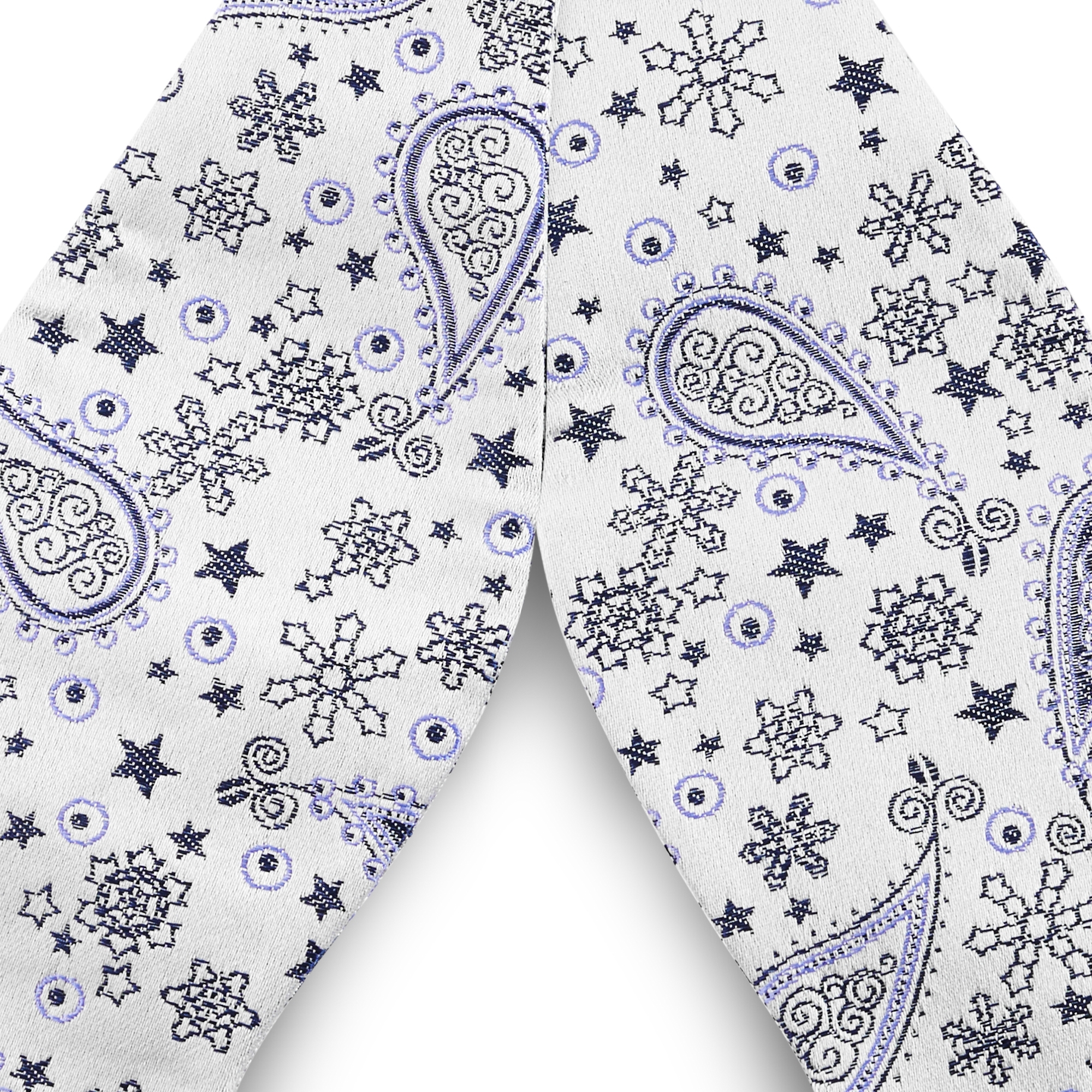 White & Blue Paisley Pattern Silk Self-Tie Bow tie - 2