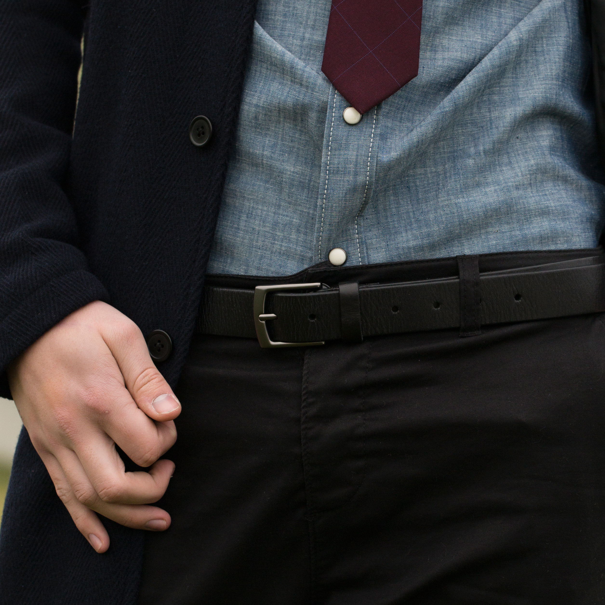 Zwarte & Grijze Klassieke Leren Rawhide Riem - 4