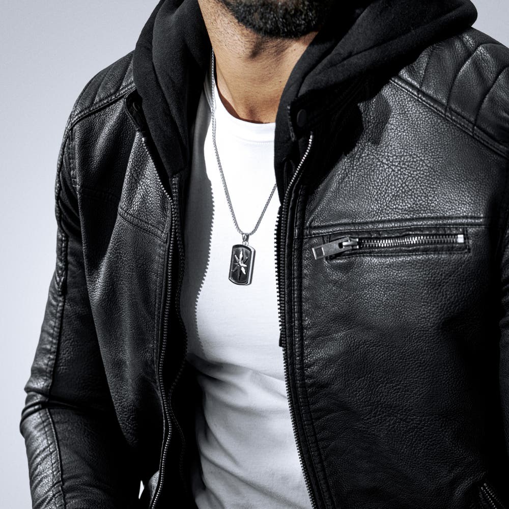 hover: Icarus | Silver-Tone Stainless Steel, Black Onyx & Zirconia Star Dog Tag Box Chain Necklace hover: Icarus | Silver-Tone Stainless Steel, Black Onyx & Zirconia Star Dog Tag Box Chain Necklace