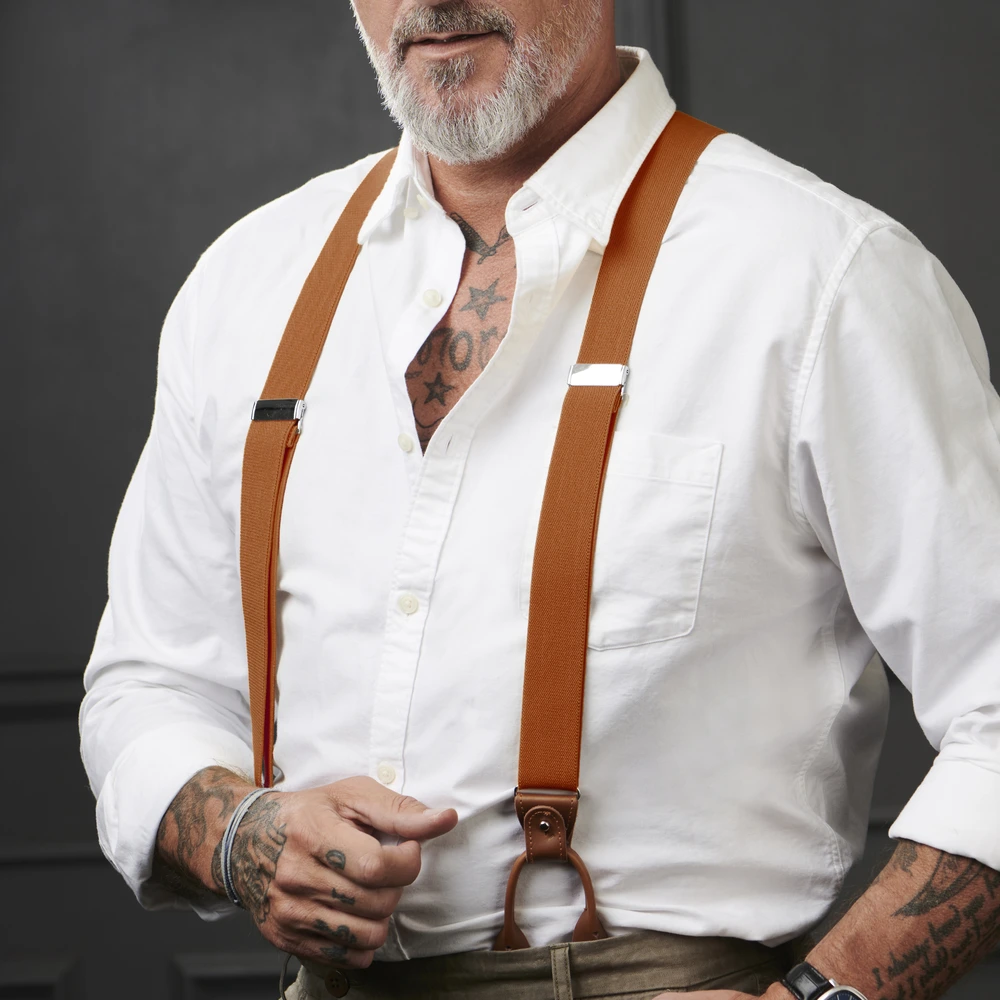 Slim Dark Brown Split Button Suspenders for Men - Button Suspenders Slim Dark Brown Split Button Suspenders for Men - Button Suspenders