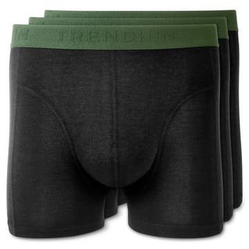 FreeFeel | 3-Pak Sorte Bambus Boxershorts m. Olivengrøn Linning FreeFeel | 3-Pak Sorte Bambus Boxershorts m. Olivengrøn Linning