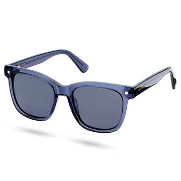 Сини поляризирани опушени ретро слънчеви очила с полупрозрачни рамки