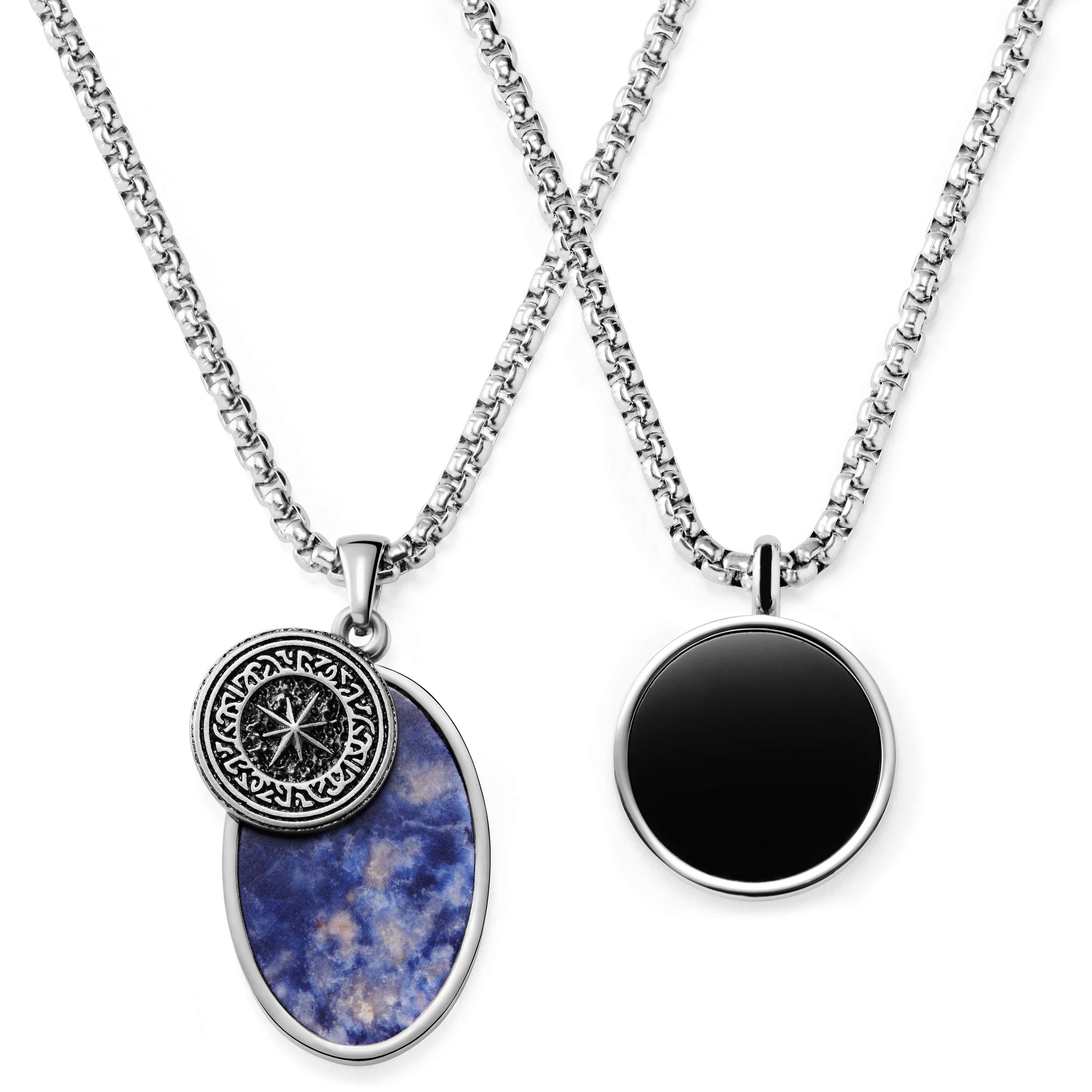 Set de 2 colliers superposés : chaîne à pierre sodalite et collier à pendentif onyx noir Orisun
