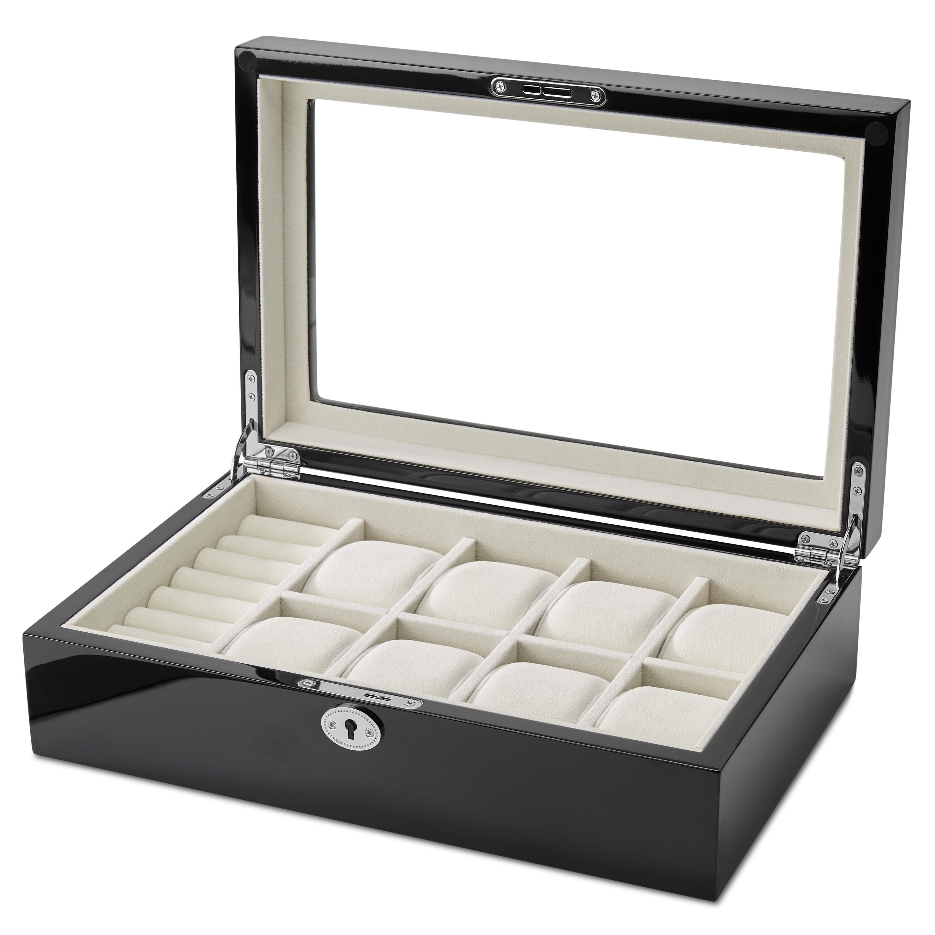 Θήκη Φύλαξης Ρολογιών & Μανικετόκουμπων (Μαύρη Λάκα) με Κλειδαριά - 8 Ρολόγια - 2