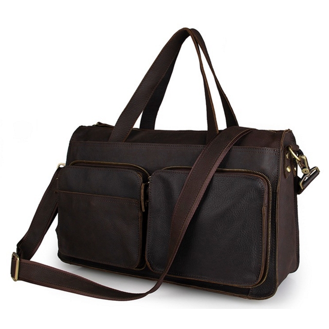 Brown Dual Pouch Leather Satchel - 1