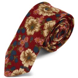Viininpunainen rohkea kukkakuvioinen solmio