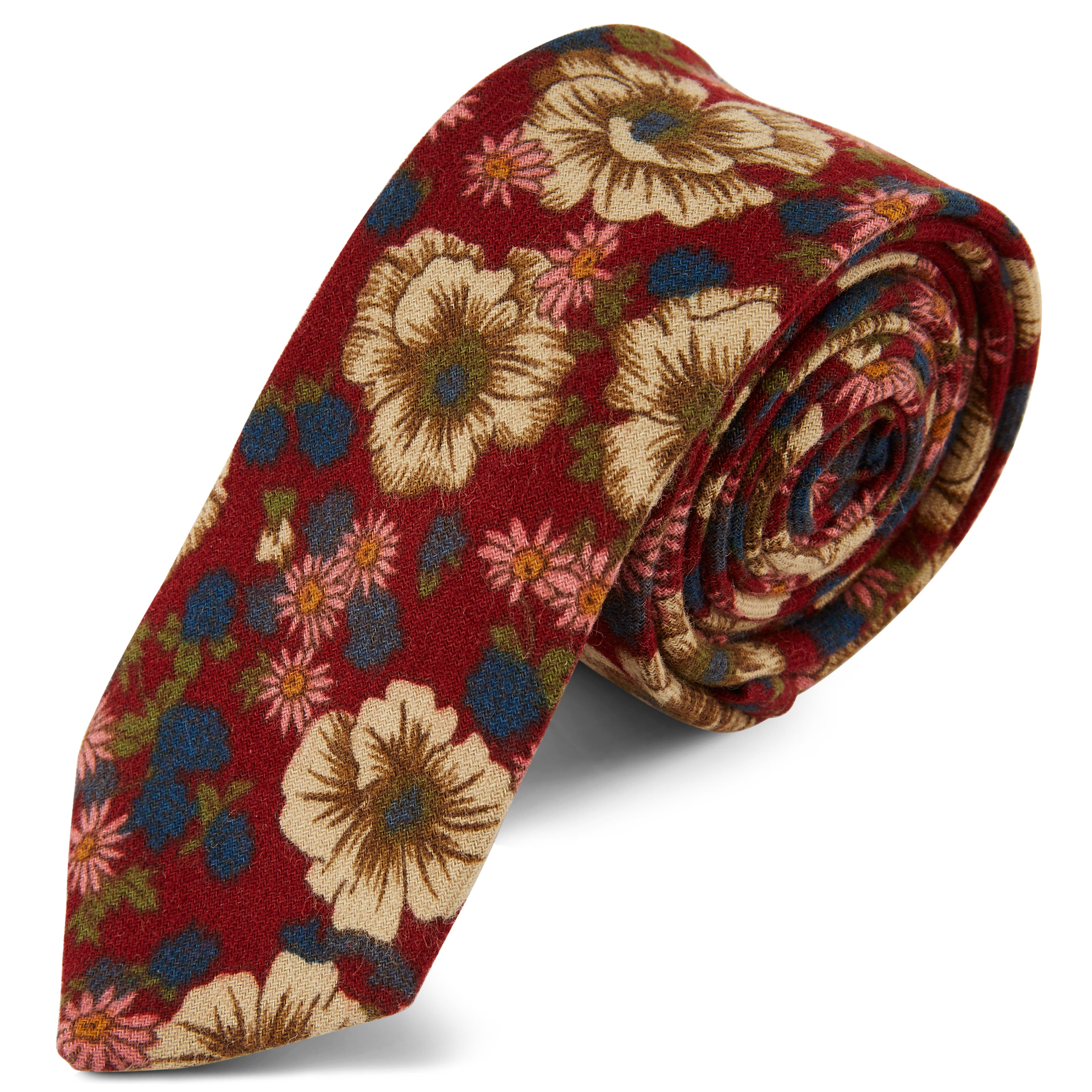 Burgundy Bold Floral Pattern Cotton Tie