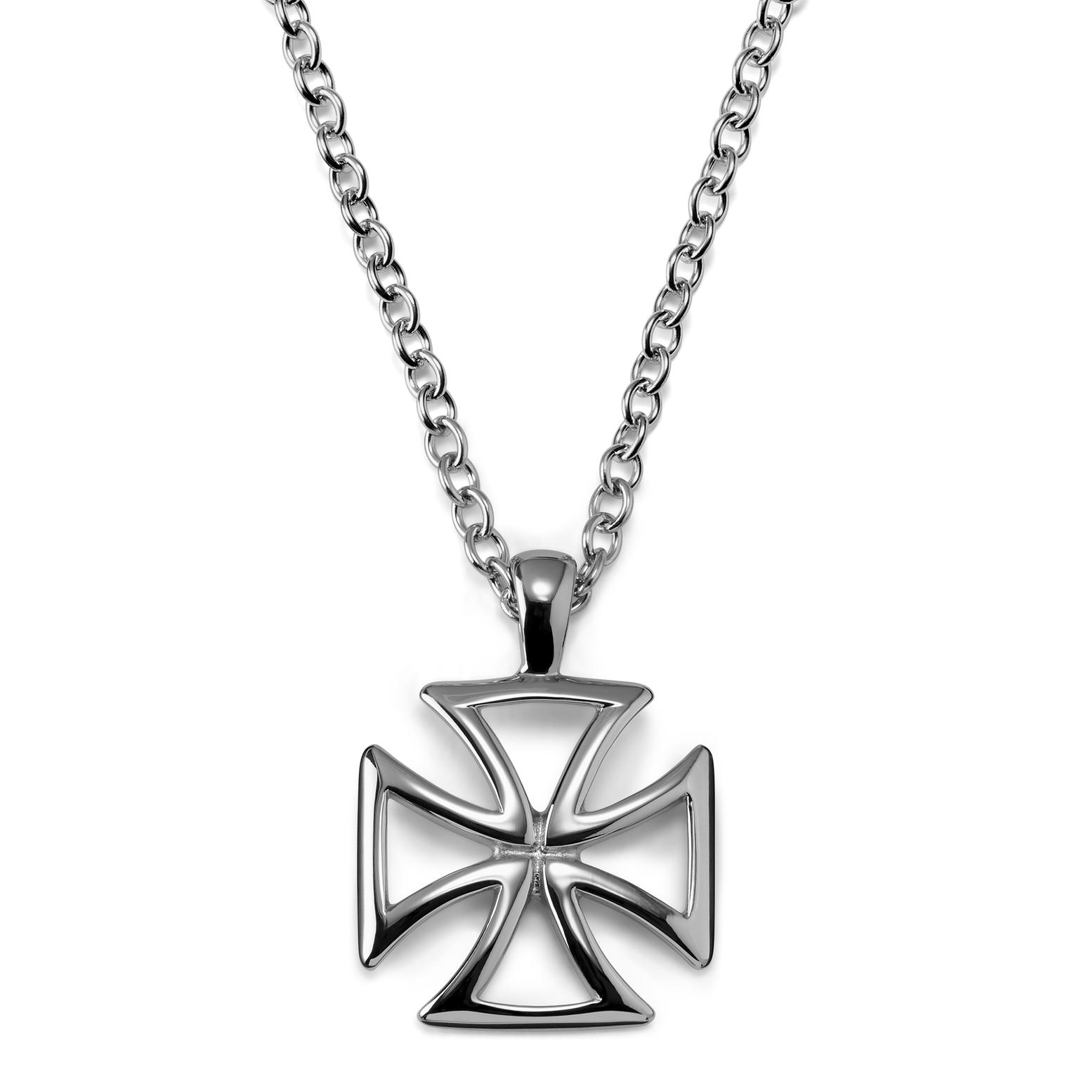 Silver-Tone Stainless Steel Templar Cross Cable Chain Necklace Silver-Tone Stainless Steel Templar Cross Cable Chain Necklace