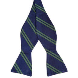 Green Twin Stripe Navy Silk Self-Tie Bow Tie