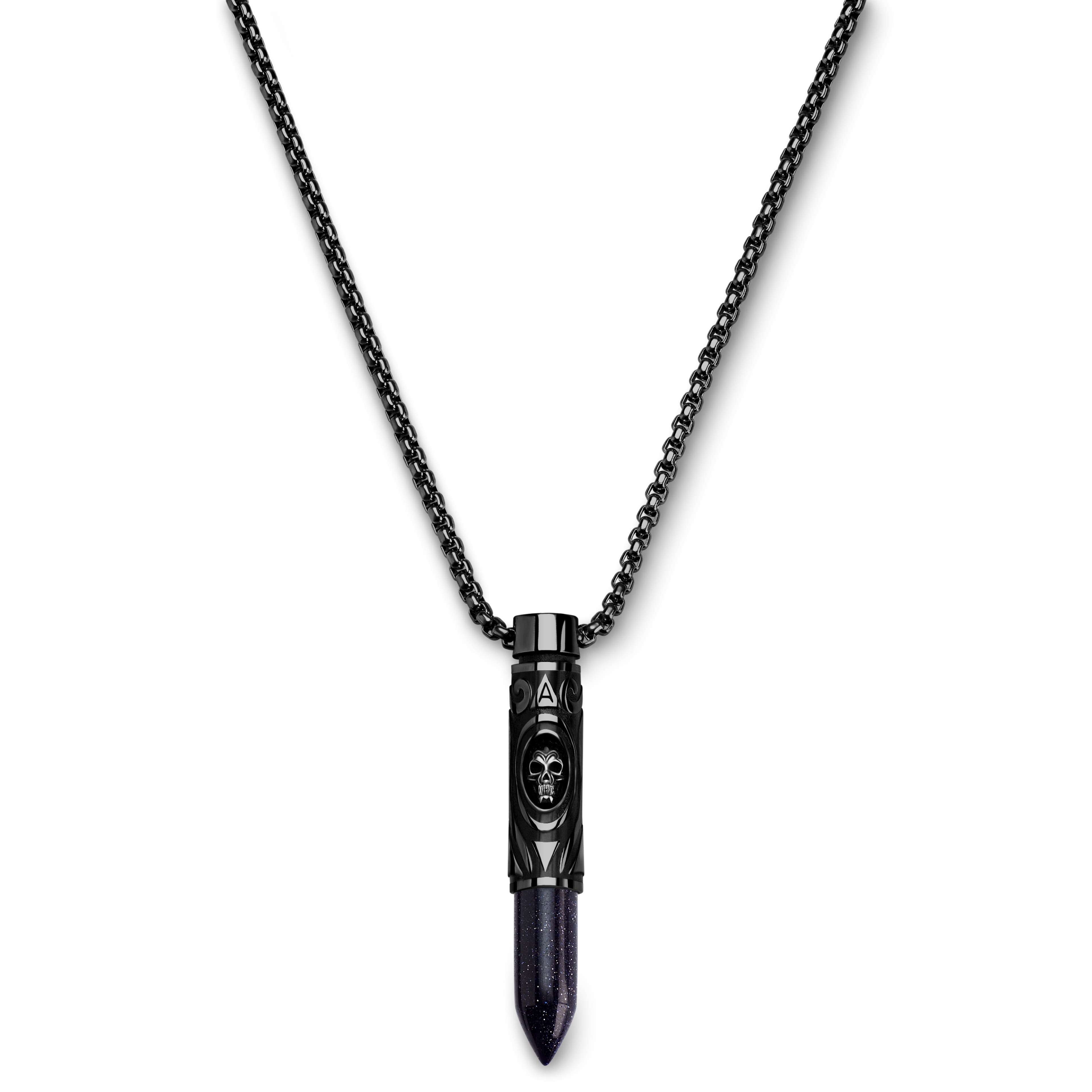 Rico | Black Stainless Steel & Blue Sand Stone Bullet Necklace