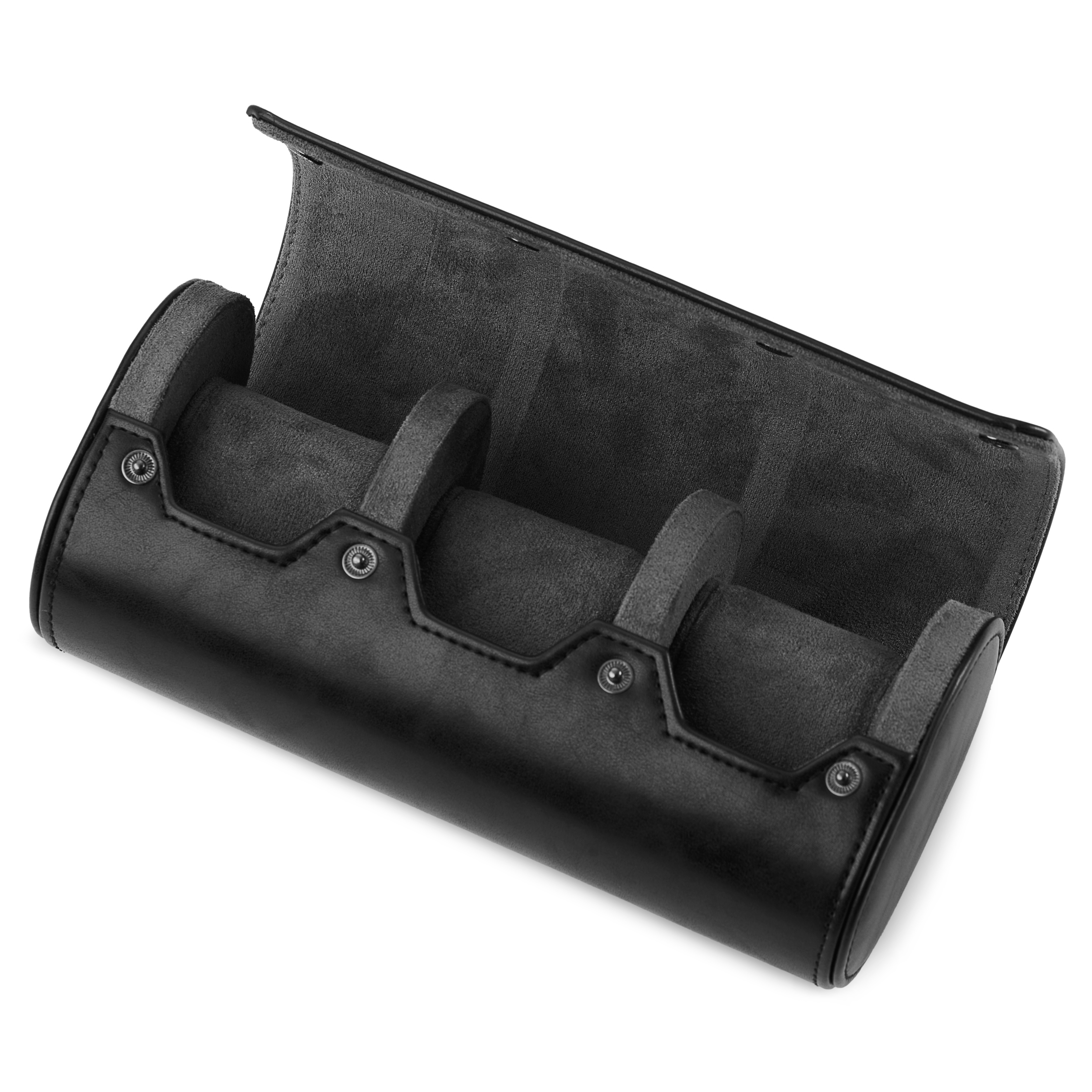 Black Vintage Leather Tripple Watch Roll - 4