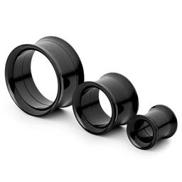 Black Stainless Steel Thin-Rimmed Screw-Fit Tunnel Earring