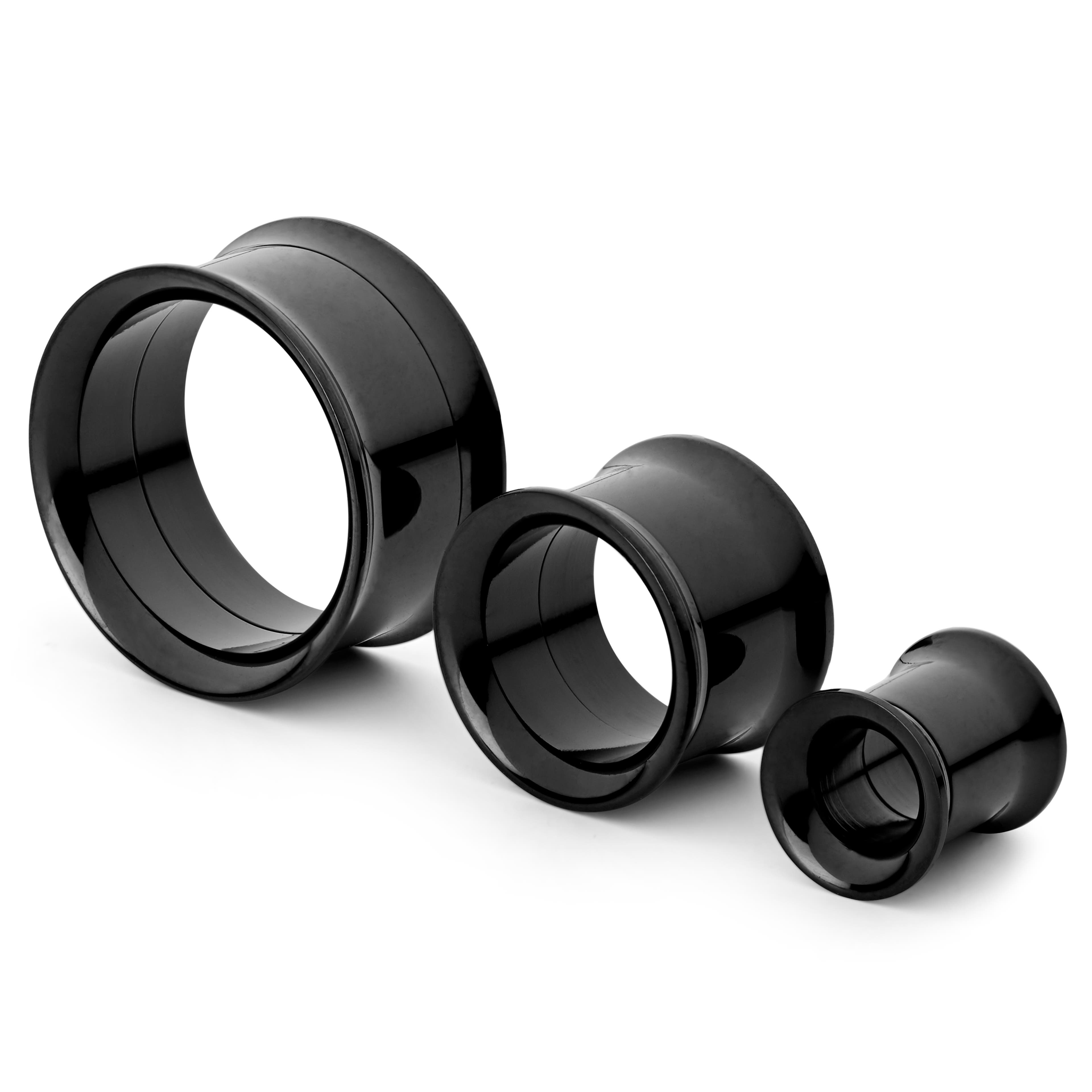 Black Stainless Steel Thin-Rimmed Screw-Fit Tunnel Earring