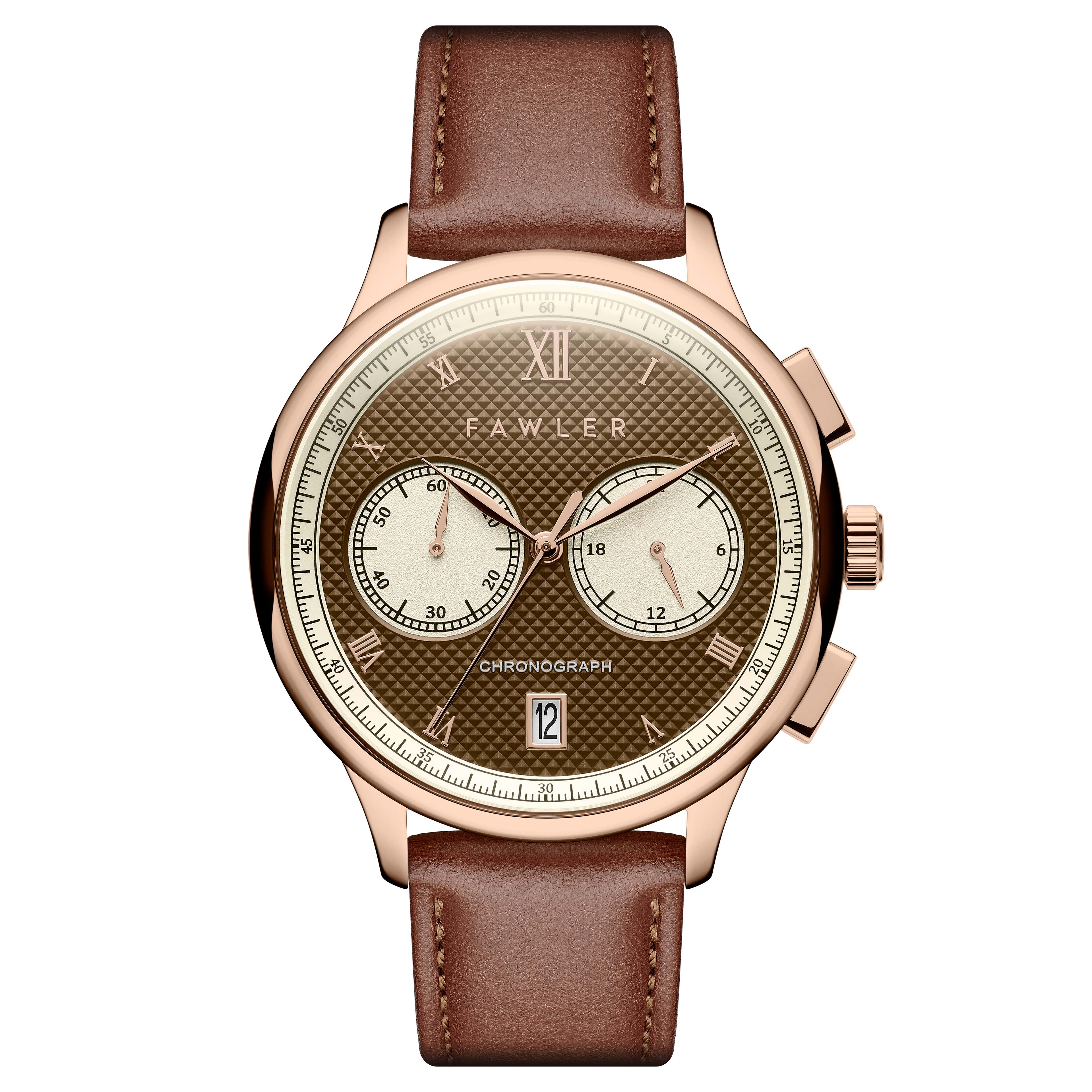 Cicero | Limitovaná edícia - vintage hodinky s chronografom v ružovo-zlatej farbe