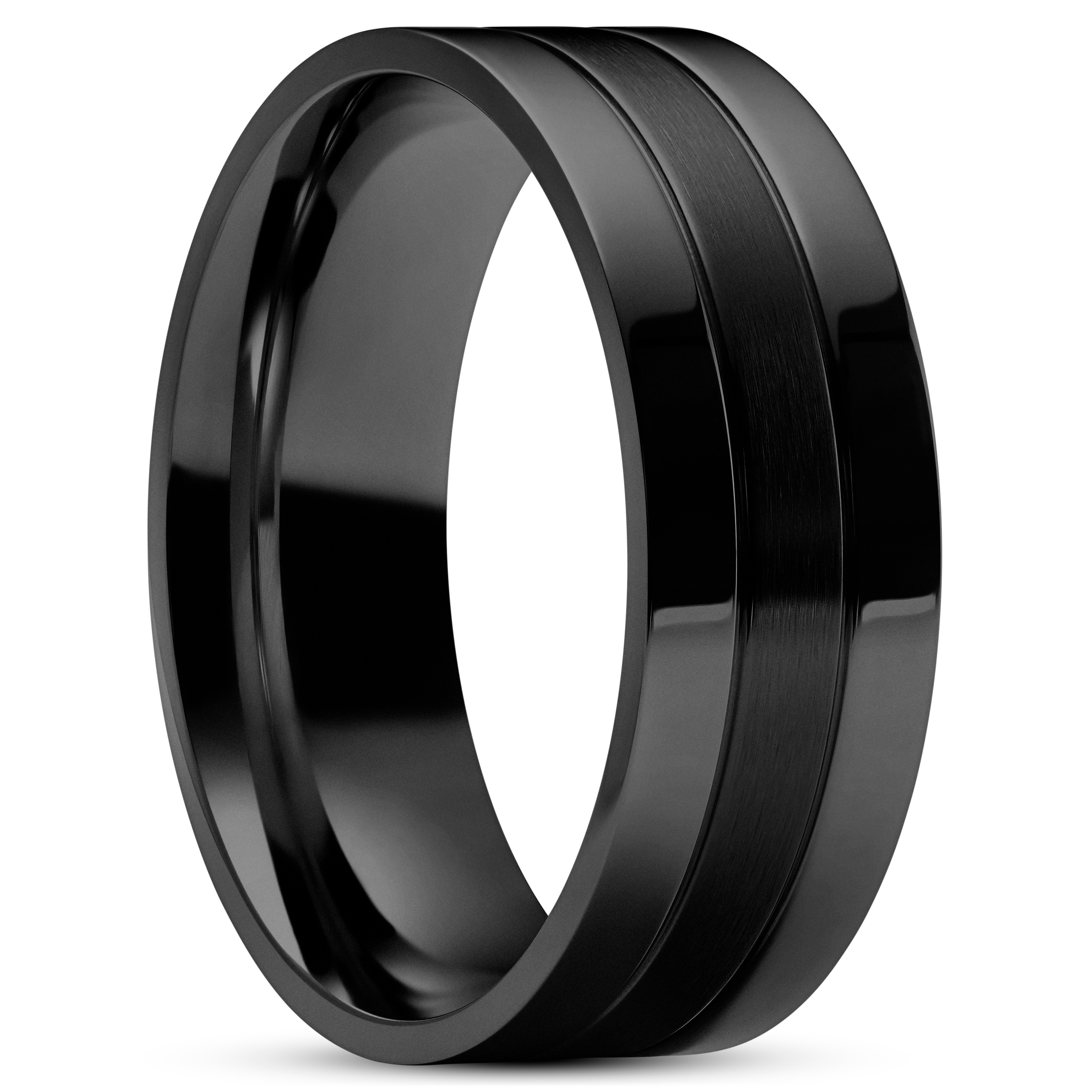 Classic Grooved Black Steel Ring