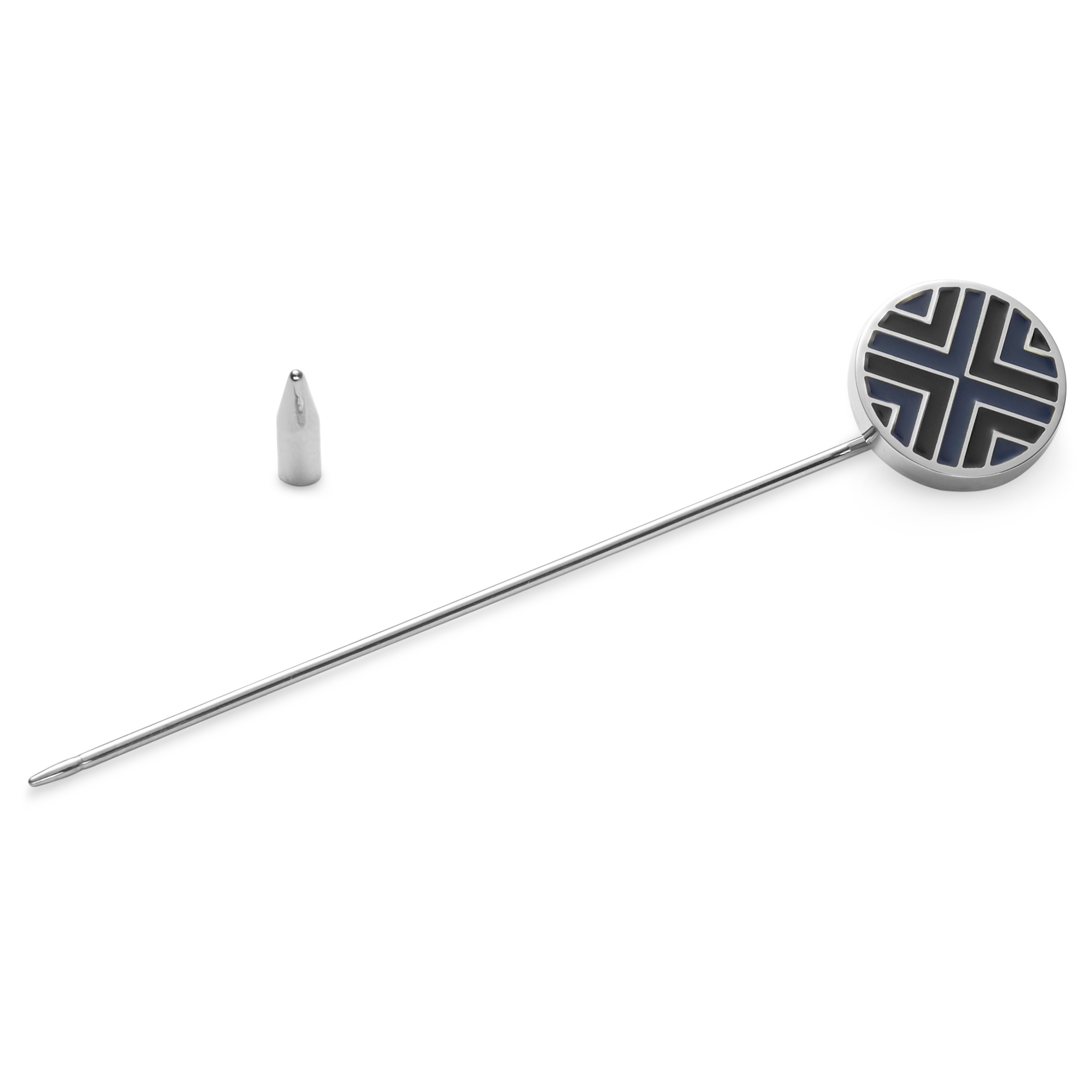 Geo Remix | Round Black & Navy Blue Patterned Lapel Pin - 2