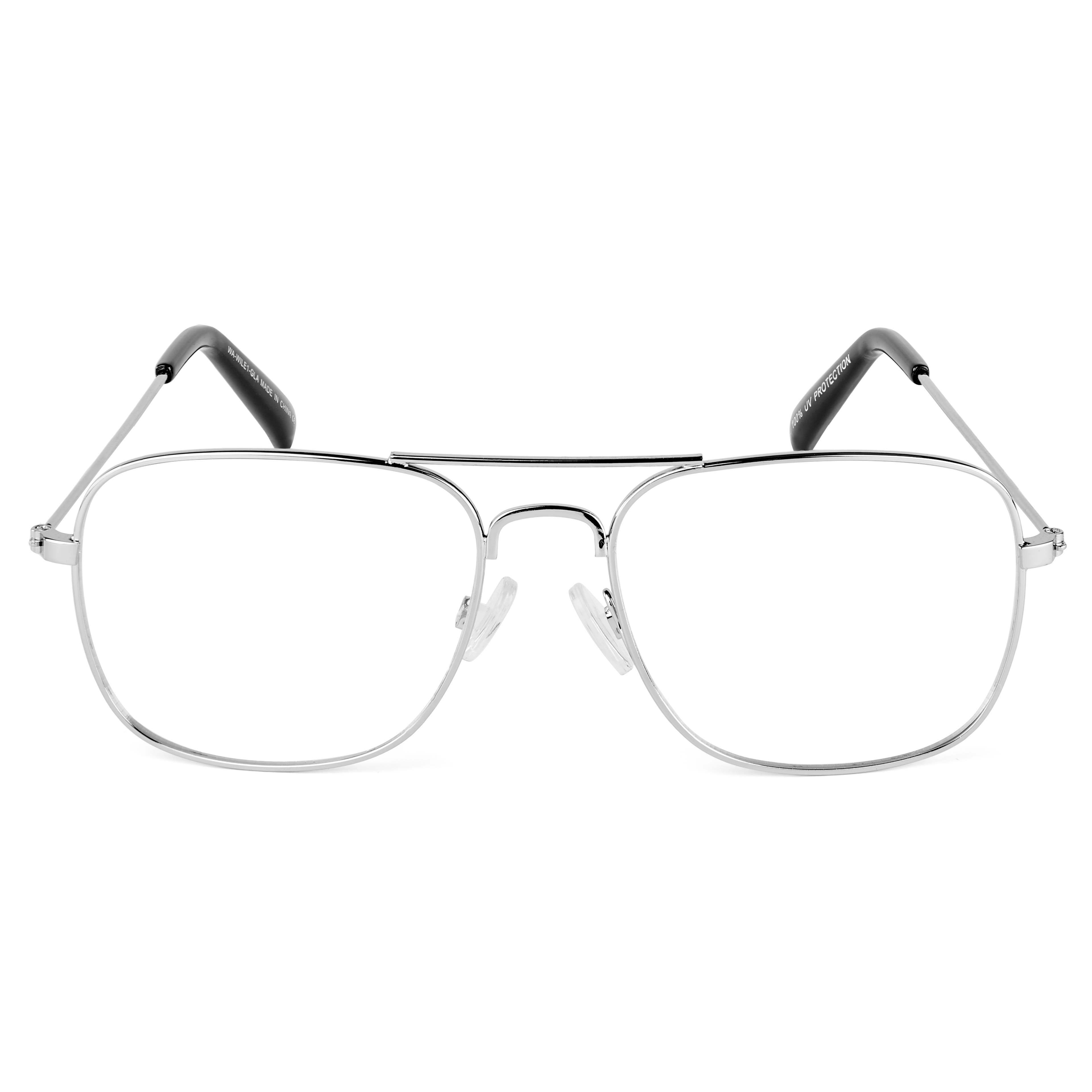Vista | Silver-Tone Aviator Blue Light Blocking Clear Lens Glasses
