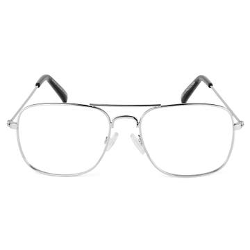 Vista | Silver-Tone Aviator Blue Light Blocking Clear Lens Glasses