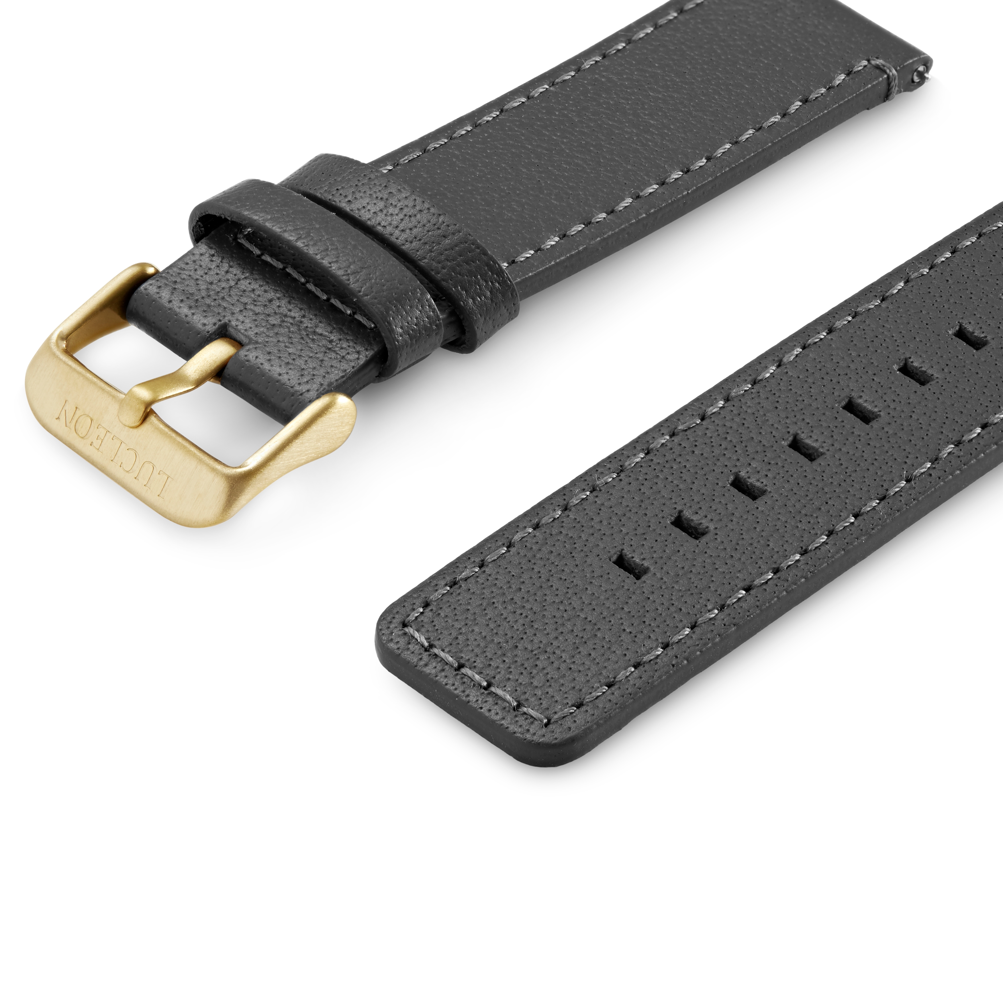 Correa de reloj de cuero gris con hebilla dorada - 2