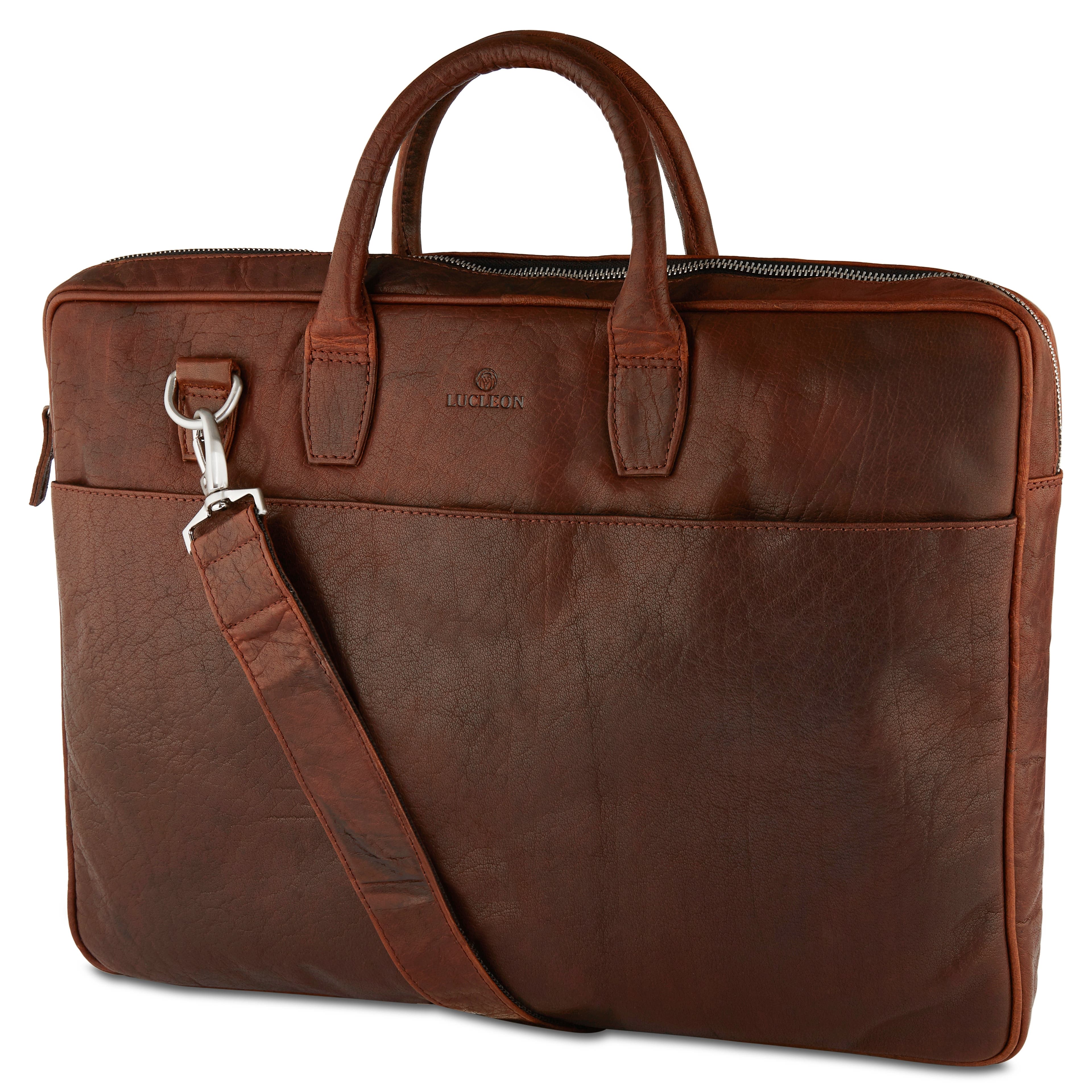 Montreal Double Zip Executive Tan Leather Bag