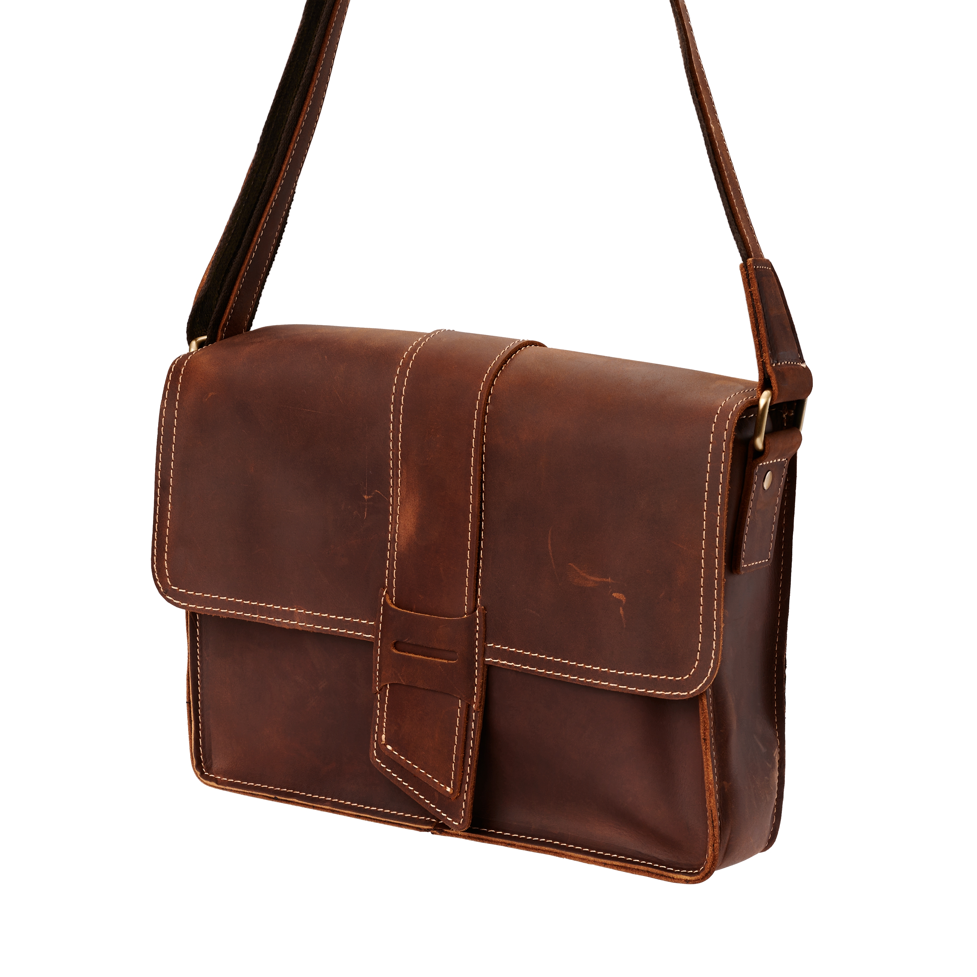 Sacoche en cuir marron foncé aspect vintage - 8