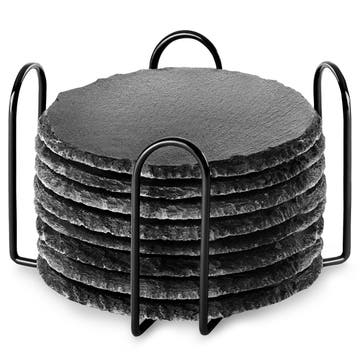 8 Ronde Stenen Onderzetters voor Glazen en Houder 8 Ronde Stenen Onderzetters voor Glazen en Houder