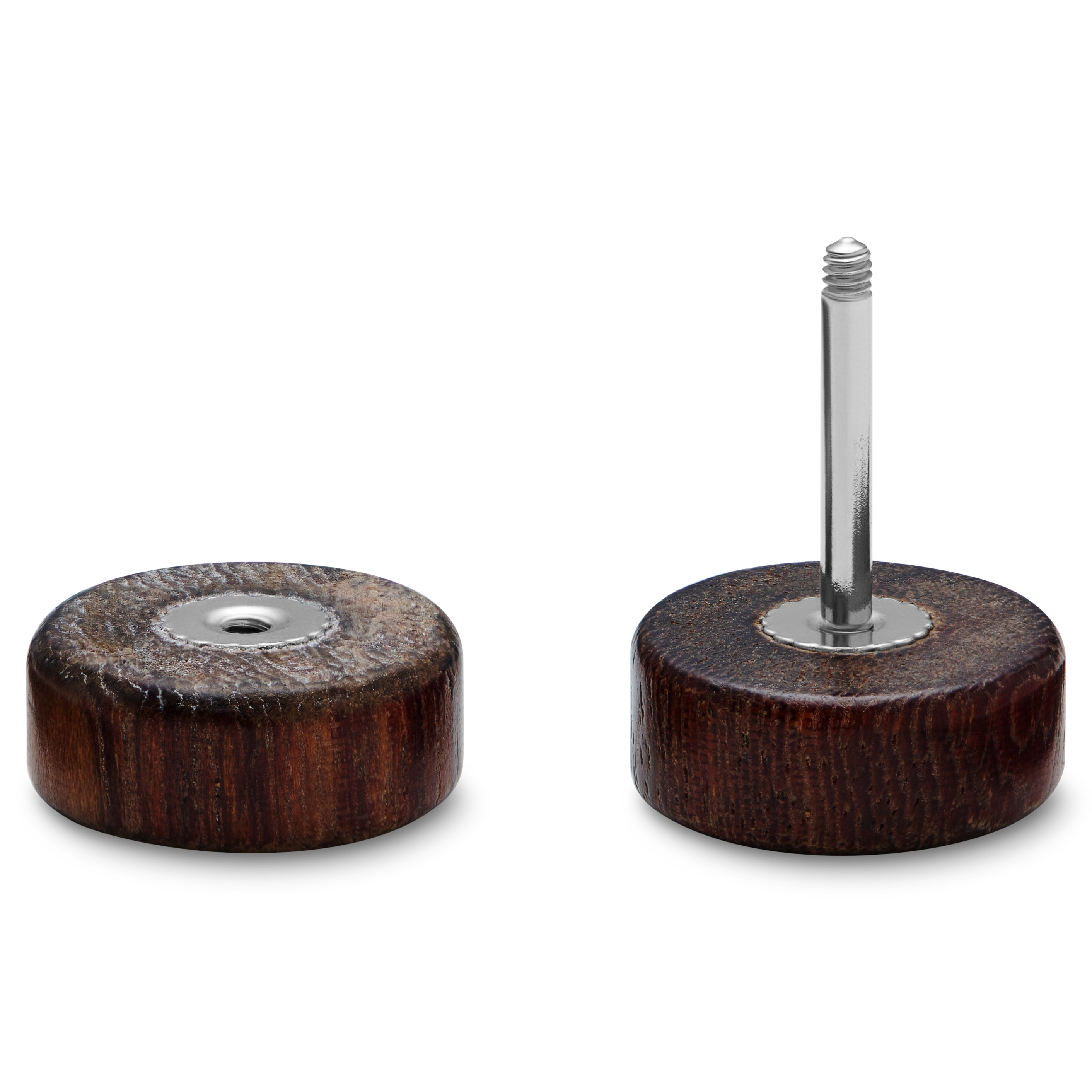 Satago | Faux Écarteur Clou d'Oreille en acier inoxydable & bois de chêne rouge 10 mm - 2