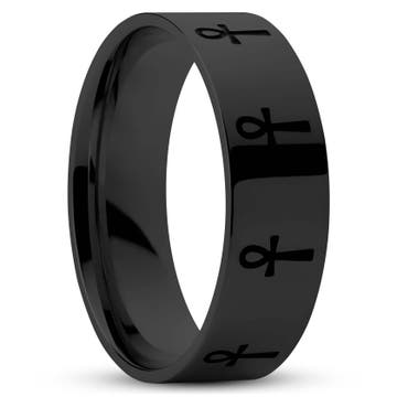 Ankh | 7 mm Black Stainless Steel Ankh Ring