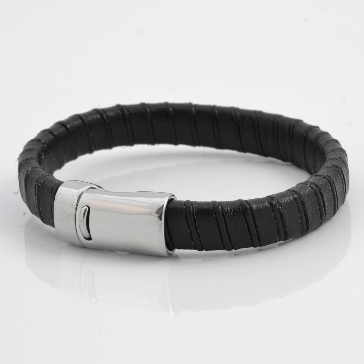 Černý pevný kožený náramek - 2