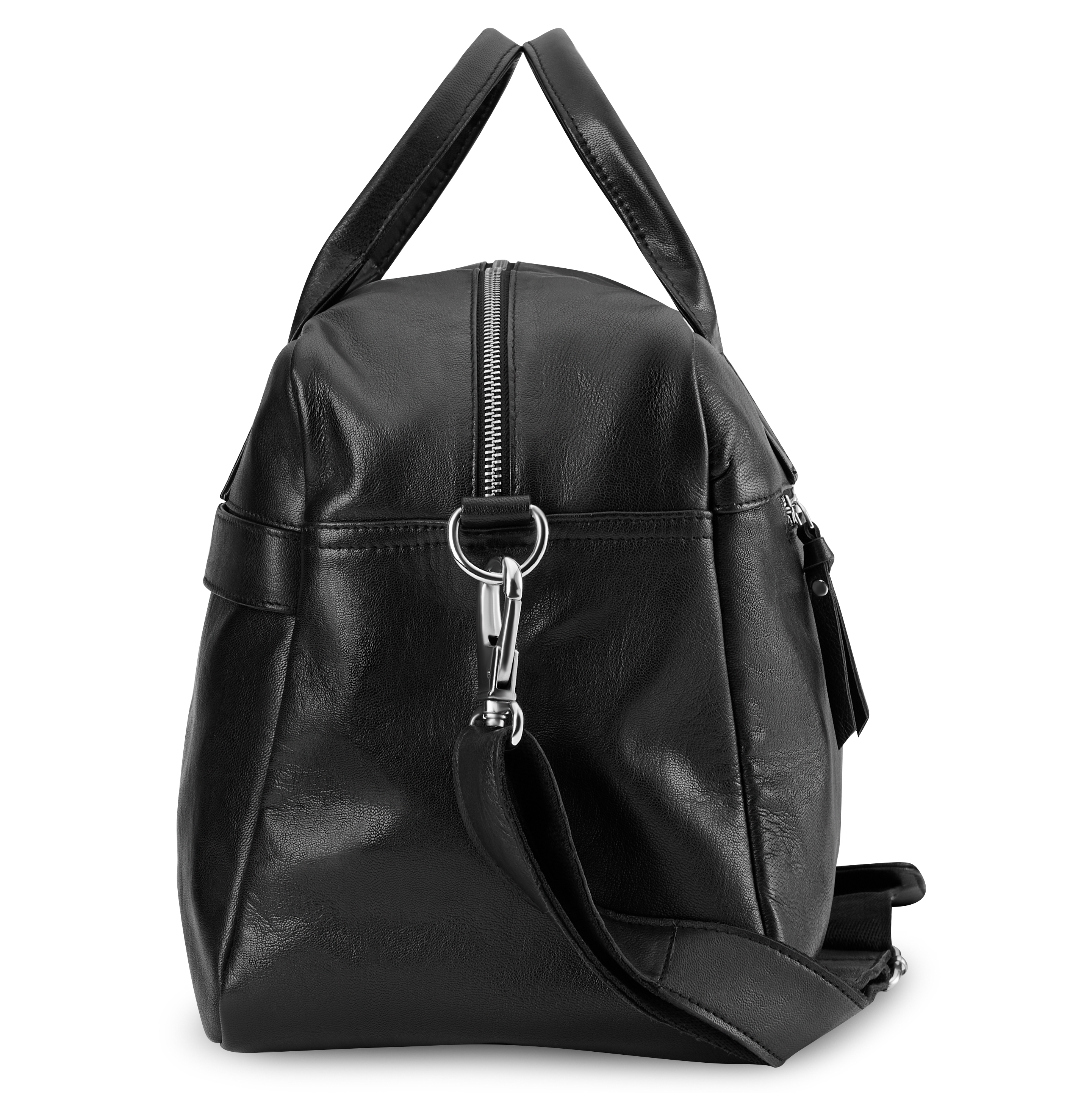 Fidei | Ohut musta full grain -vuohennahkainen viikonloppulaukku - 3