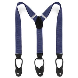 Wide Berry Blue & White Dotted Split Button Suspenders