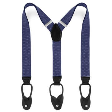 Wide Berry Blue & White Dotted Split Button Suspenders Wide Berry Blue & White Dotted Split Button Suspenders