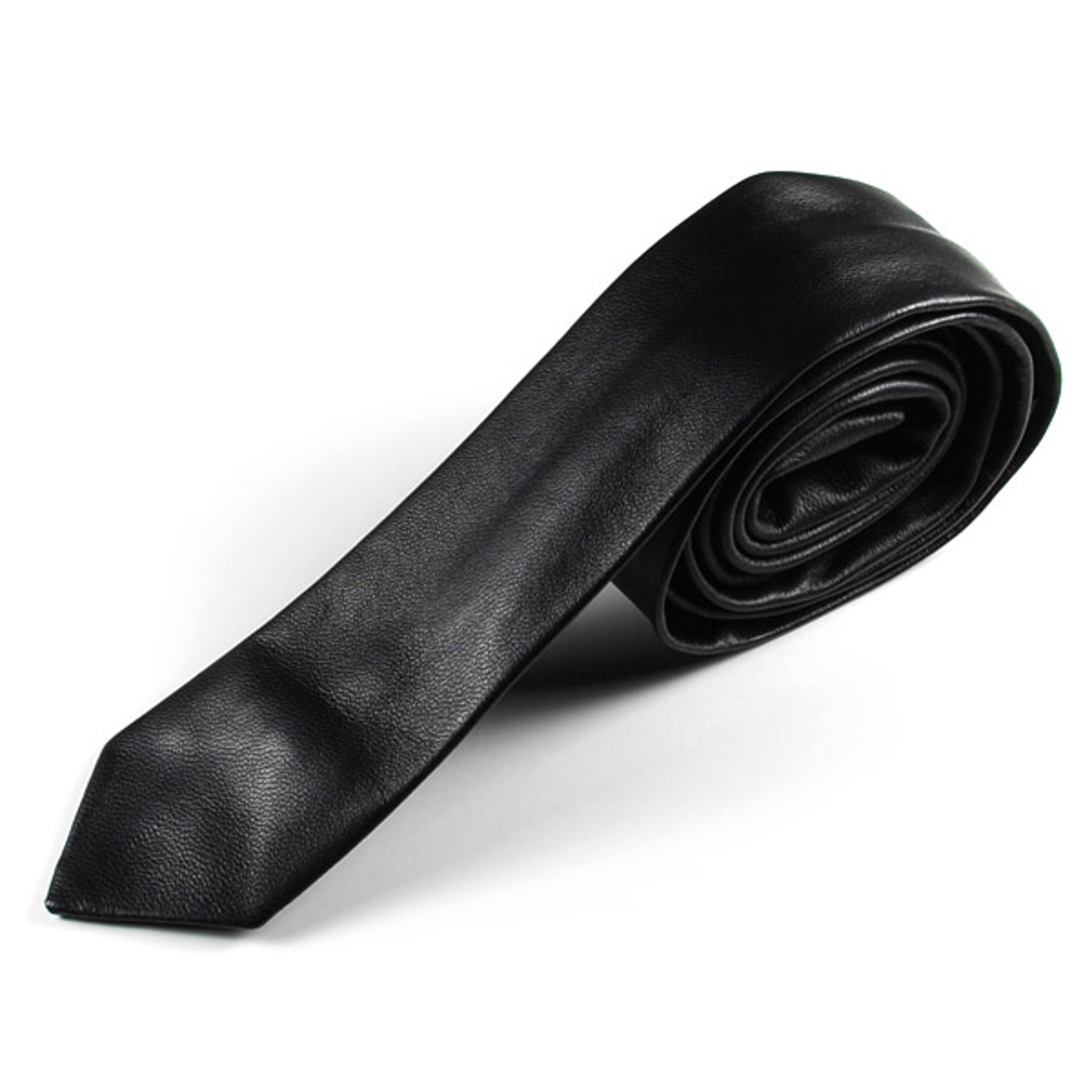 Black Faux Leather Slim Tie