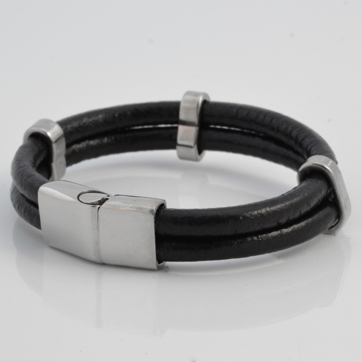 Svart Lær 3 Anheng Armbånd - 2