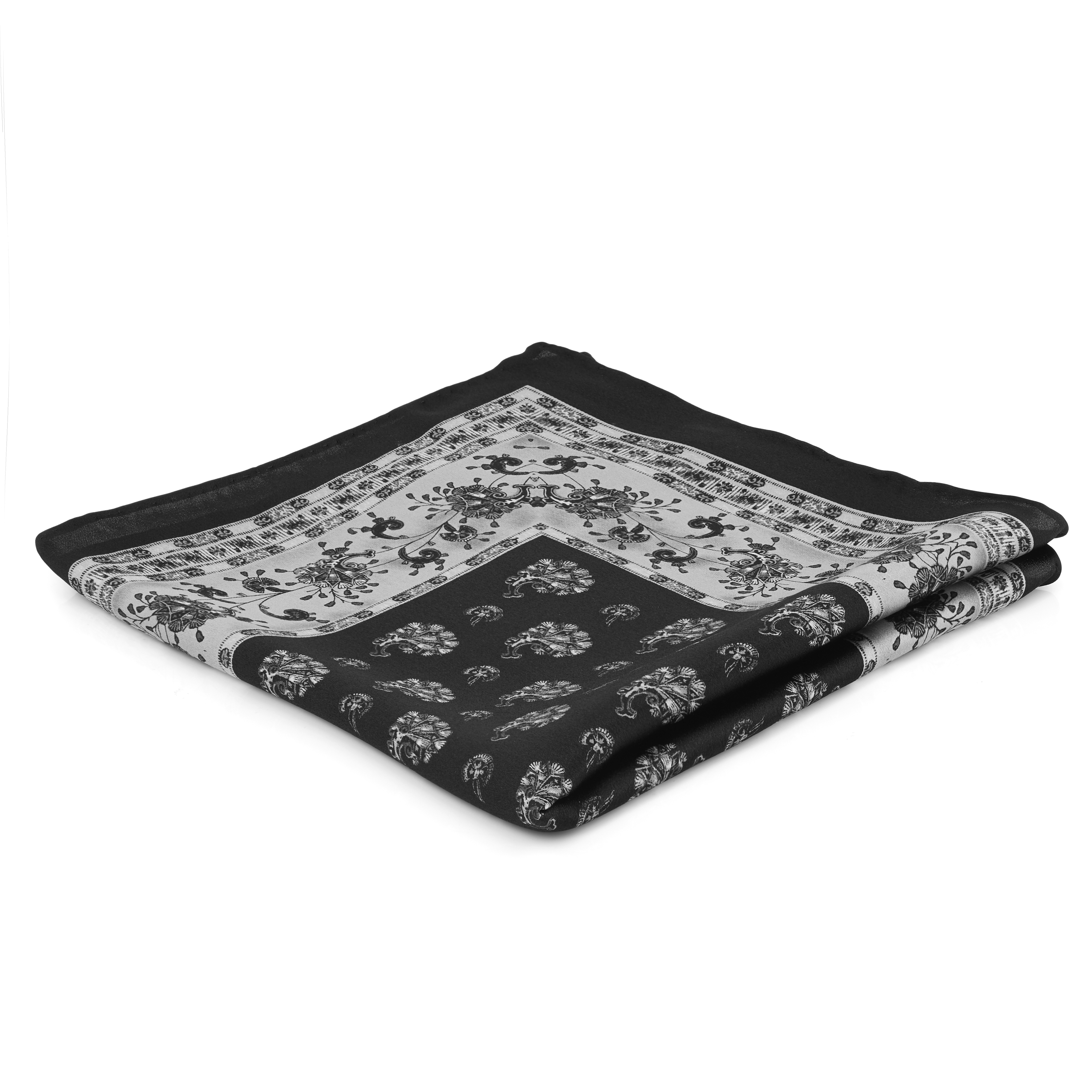 Svart og Grått Lommetørkle med Innrammet Blomstermønster - 1
