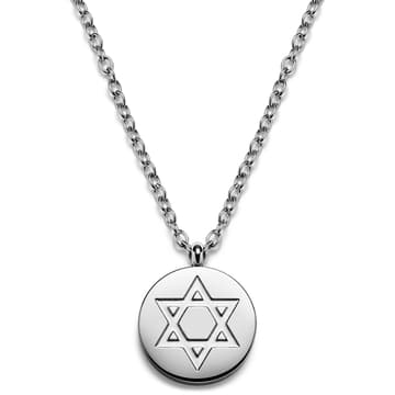 Unity | Collier en acier inoxydable argenté avec médaillon rond L'étoile de David Unity | Collier en acier inoxydable argenté avec médaillon rond L'étoile de David