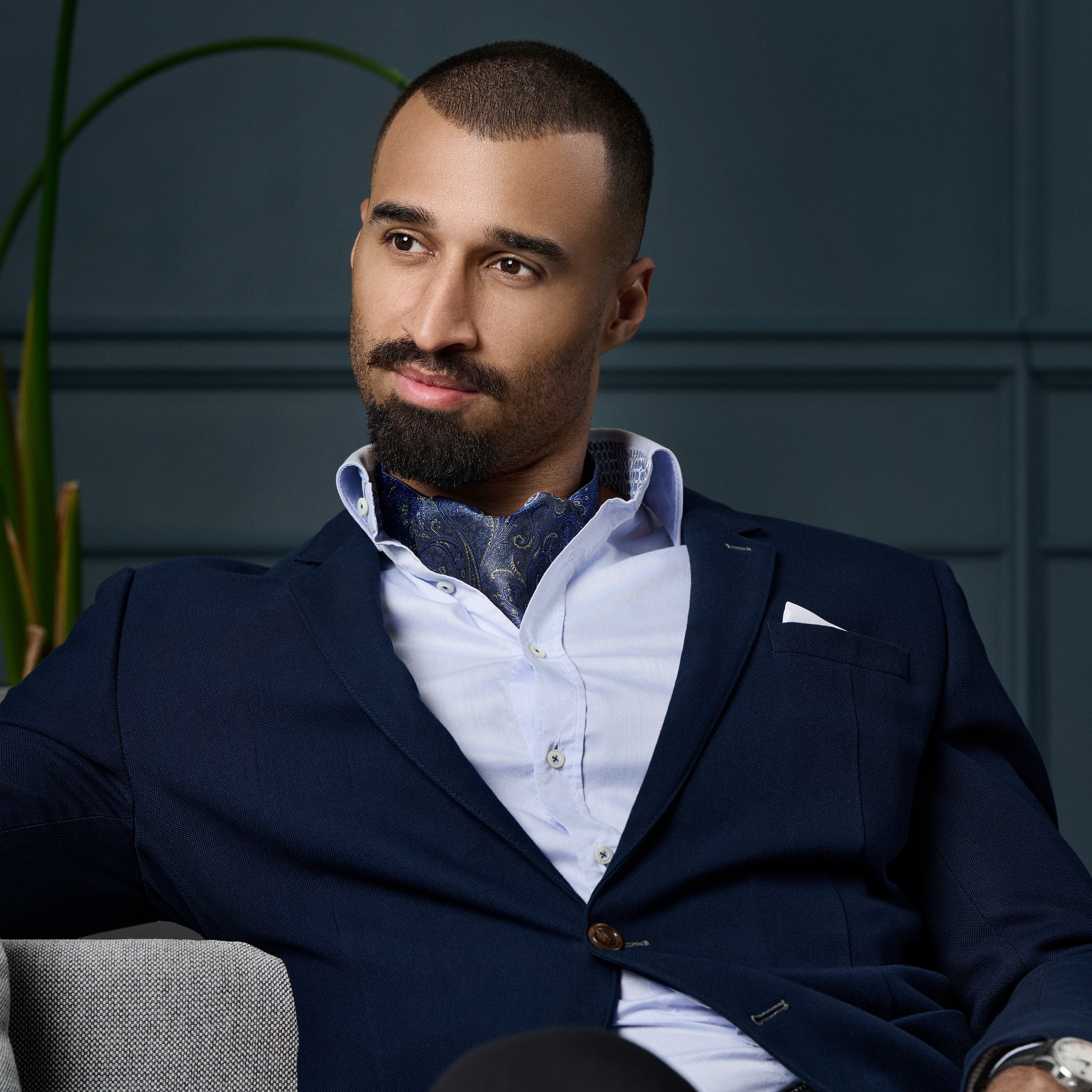 Helesinine-kuldne Paisley-mustriga siidist kravatt - 4