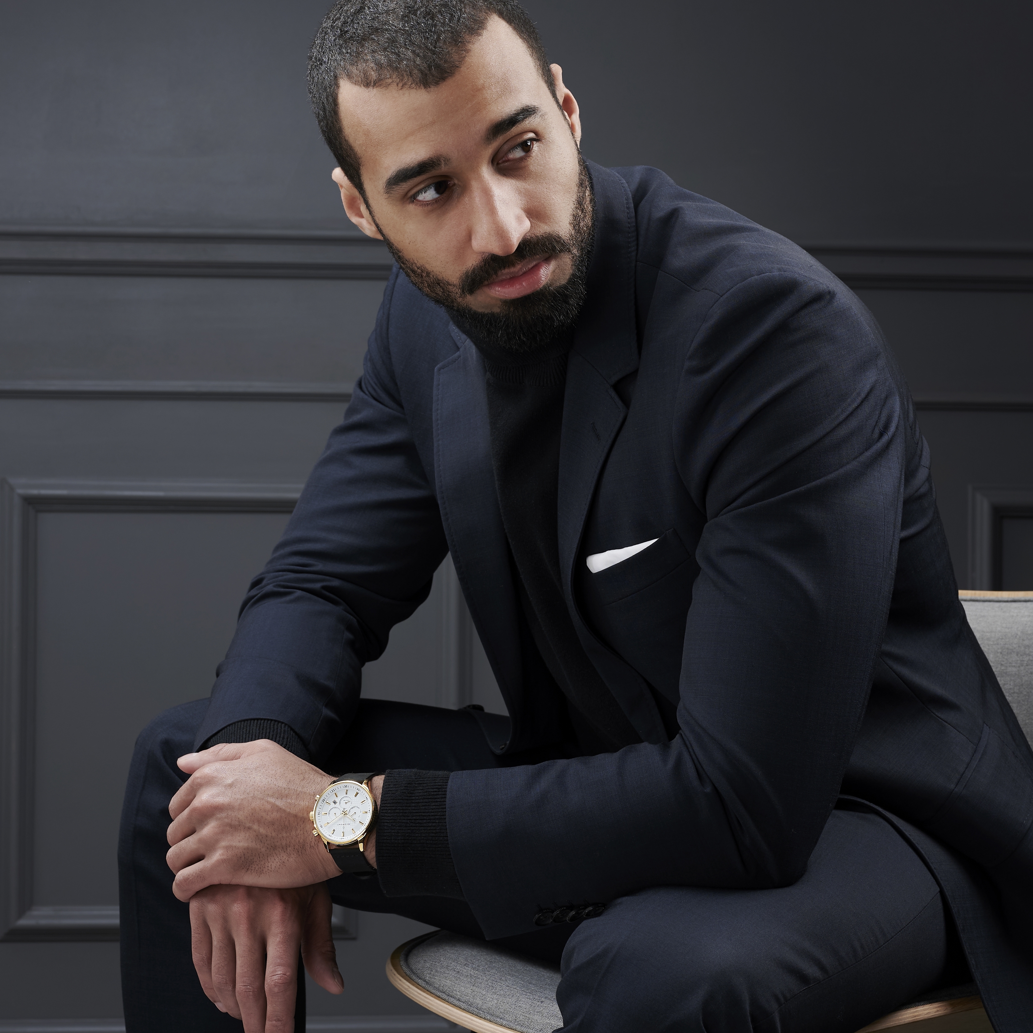 Troika | Gold-Tone Dual-Time Watch With White Dial & Black Leather Strap - 6