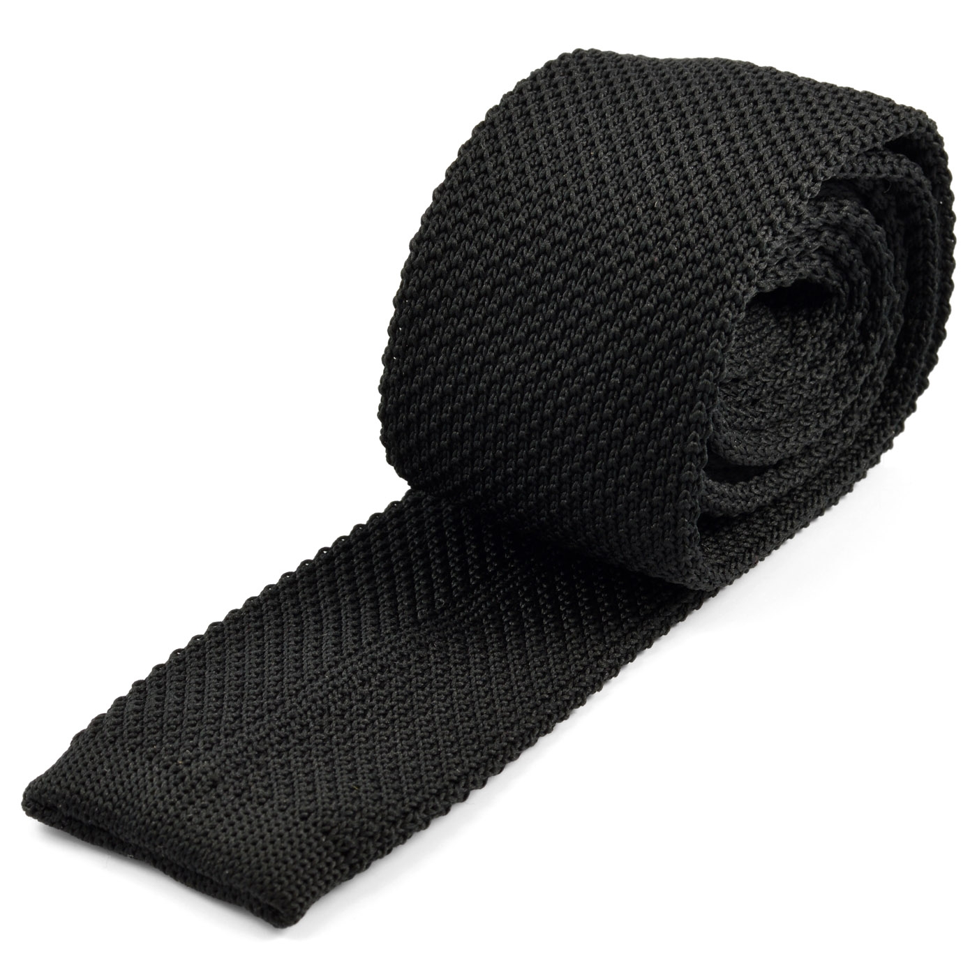 Black Polyester Knitted Tie - 2