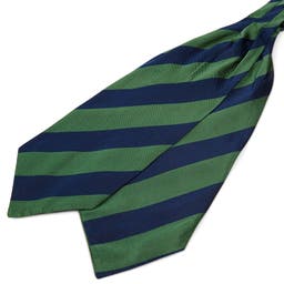 Cravatta ascot in seta verde e blu navy con fantasia a righe