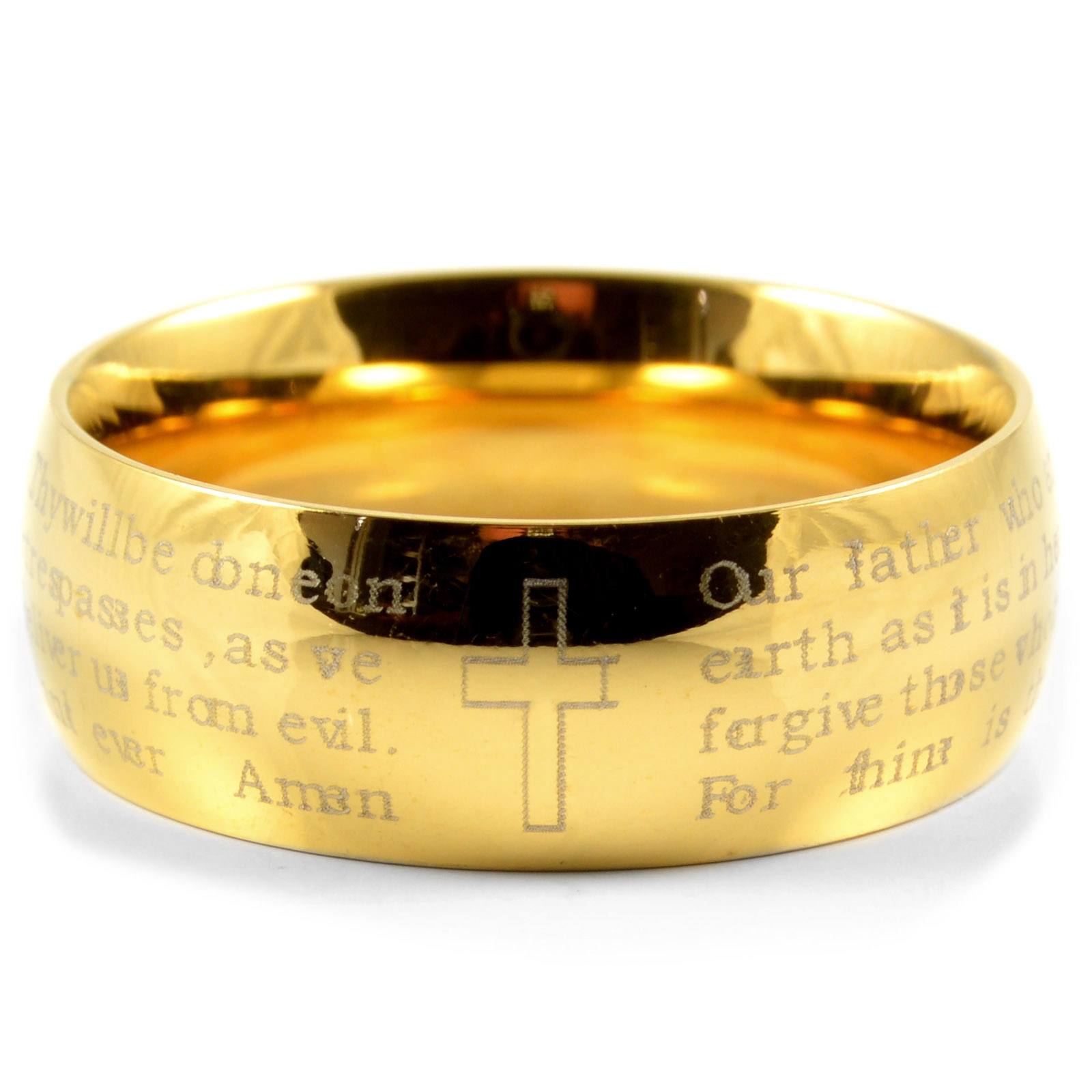 Goudkleurige Stalen Ring met Kruis - 2