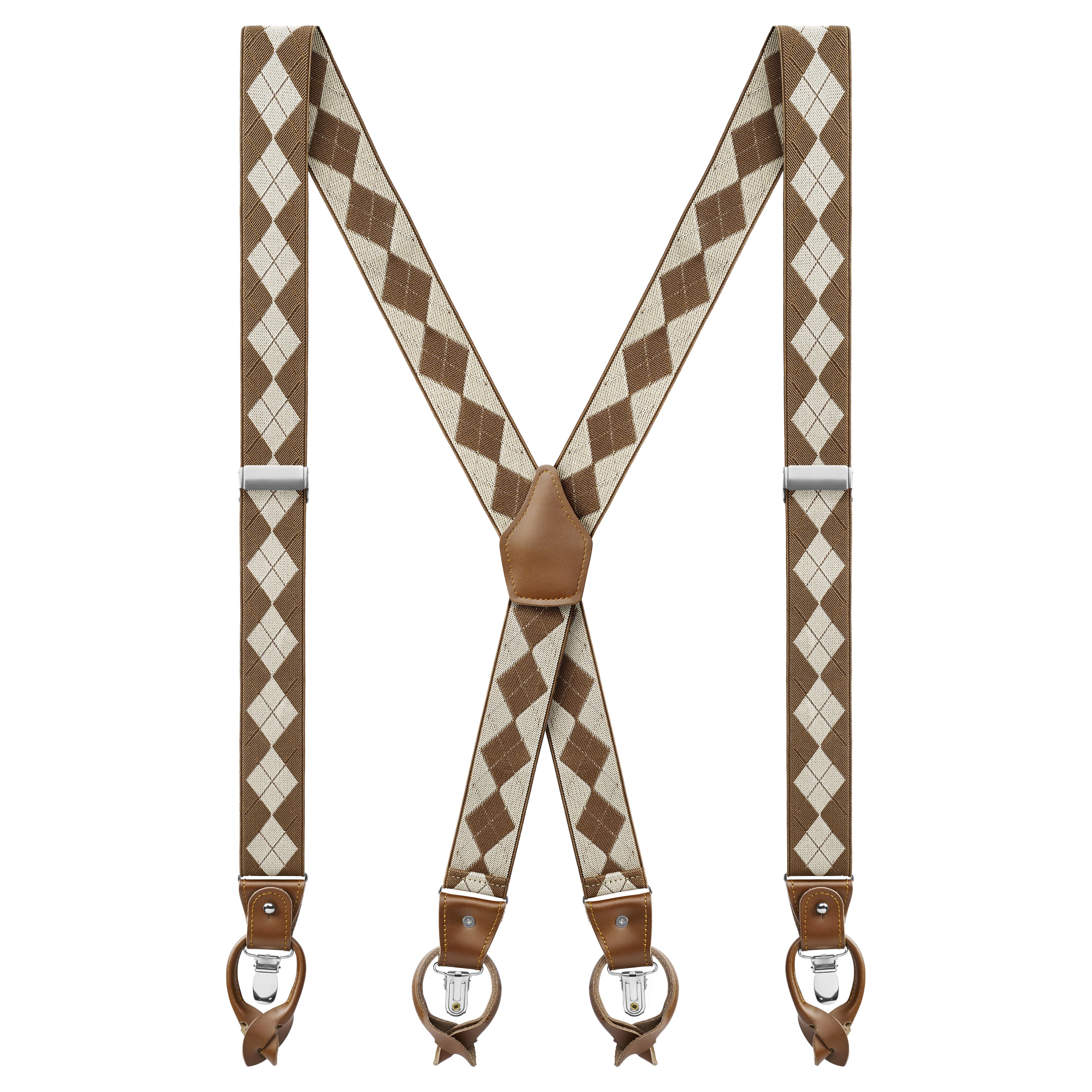 Vexel | Brown & Sand Diamond-Patterned X-back Suspenders