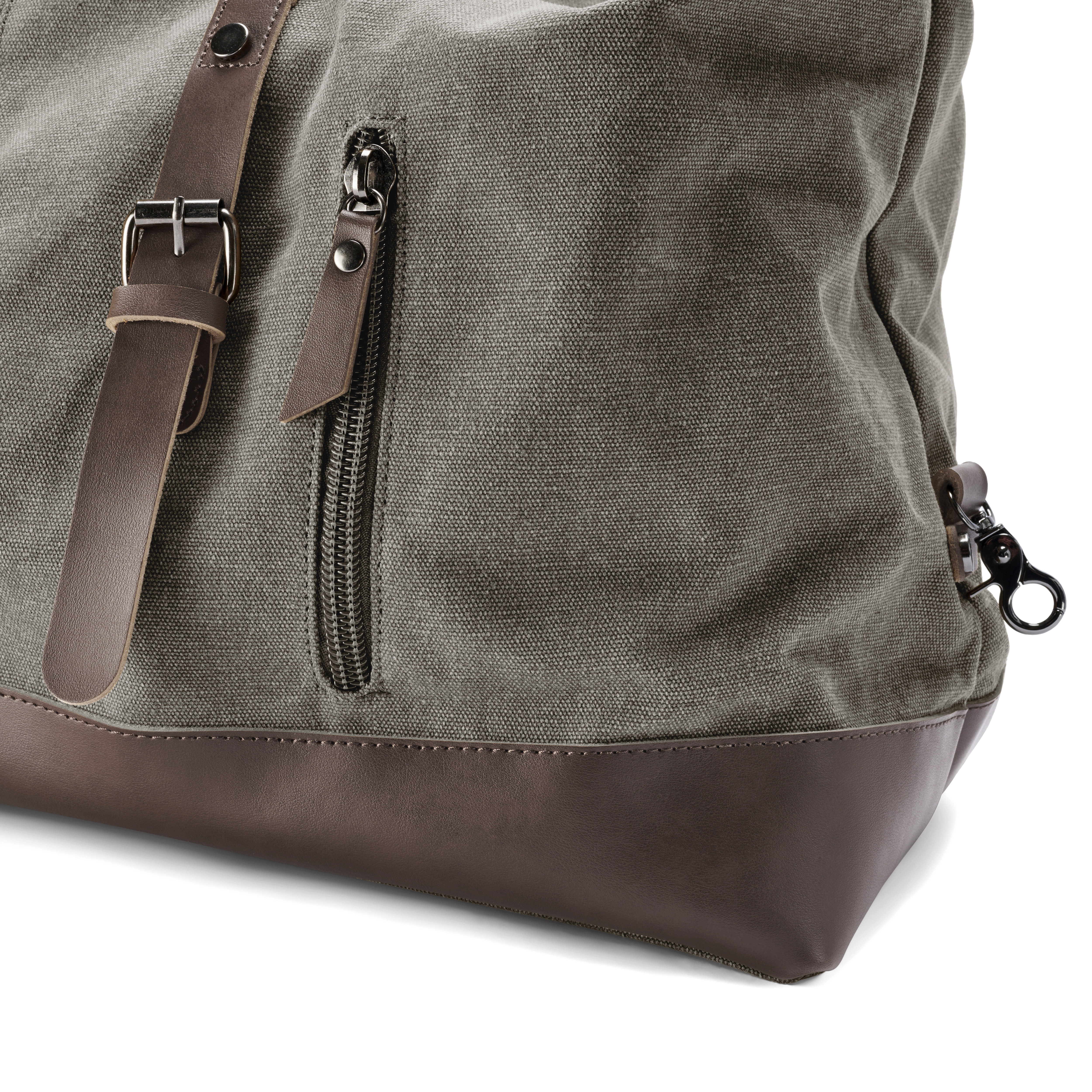 Τσάντα Duffle Metallic Γκρι Καμβάς & Καφέ Δέρμα - 7