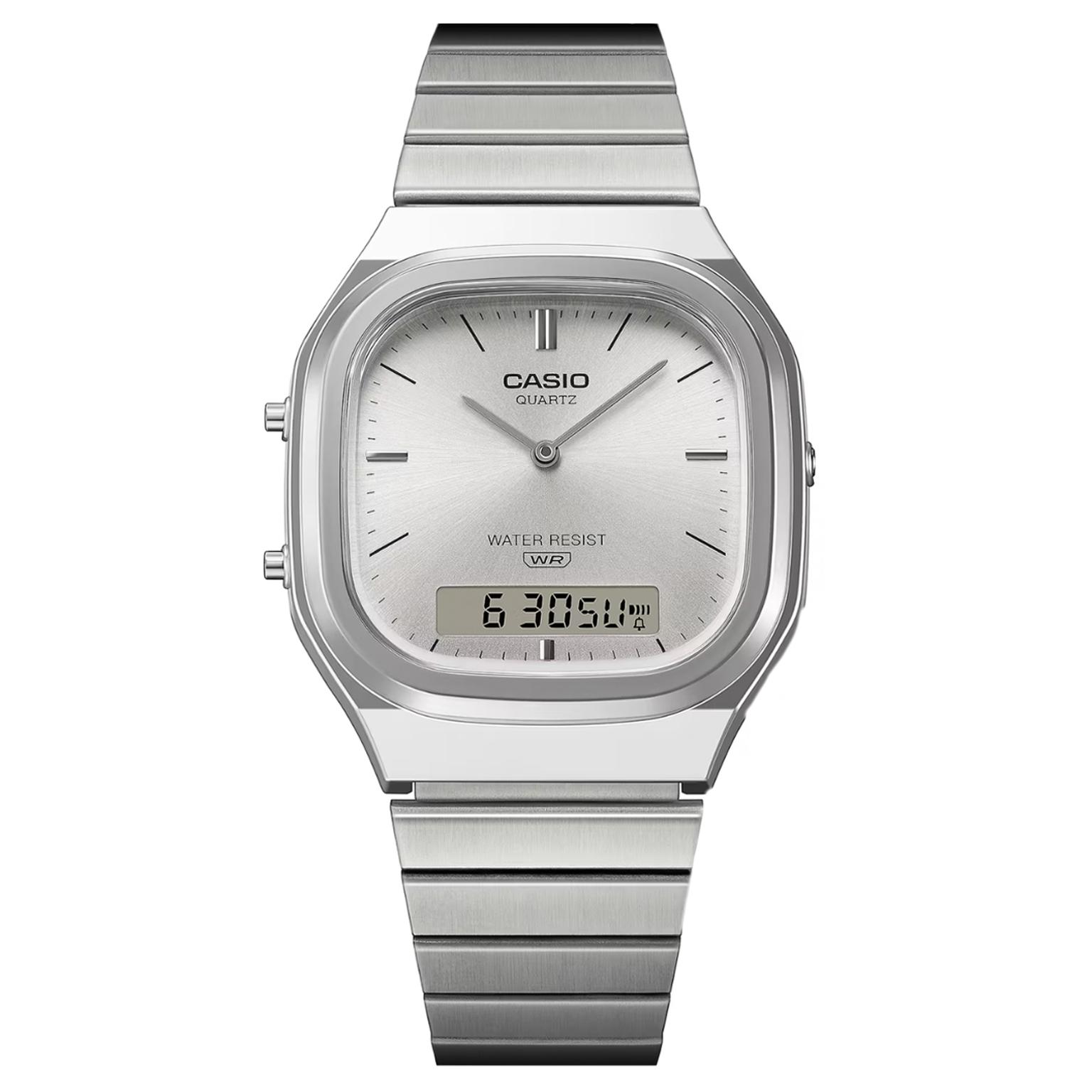 Orologio Casio Vintage AQ-240E-7AEF analogico-digitale color argento in resina Orologio Casio Vintage AQ-240E-7AEF analogico-digitale color argento in resina