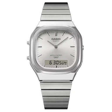 Casio Vintage AQ-240E-7AEF sølvftonet ana‑digi-klokke i resin Casio Vintage AQ-240E-7AEF sølvftonet ana‑digi-klokke i resin