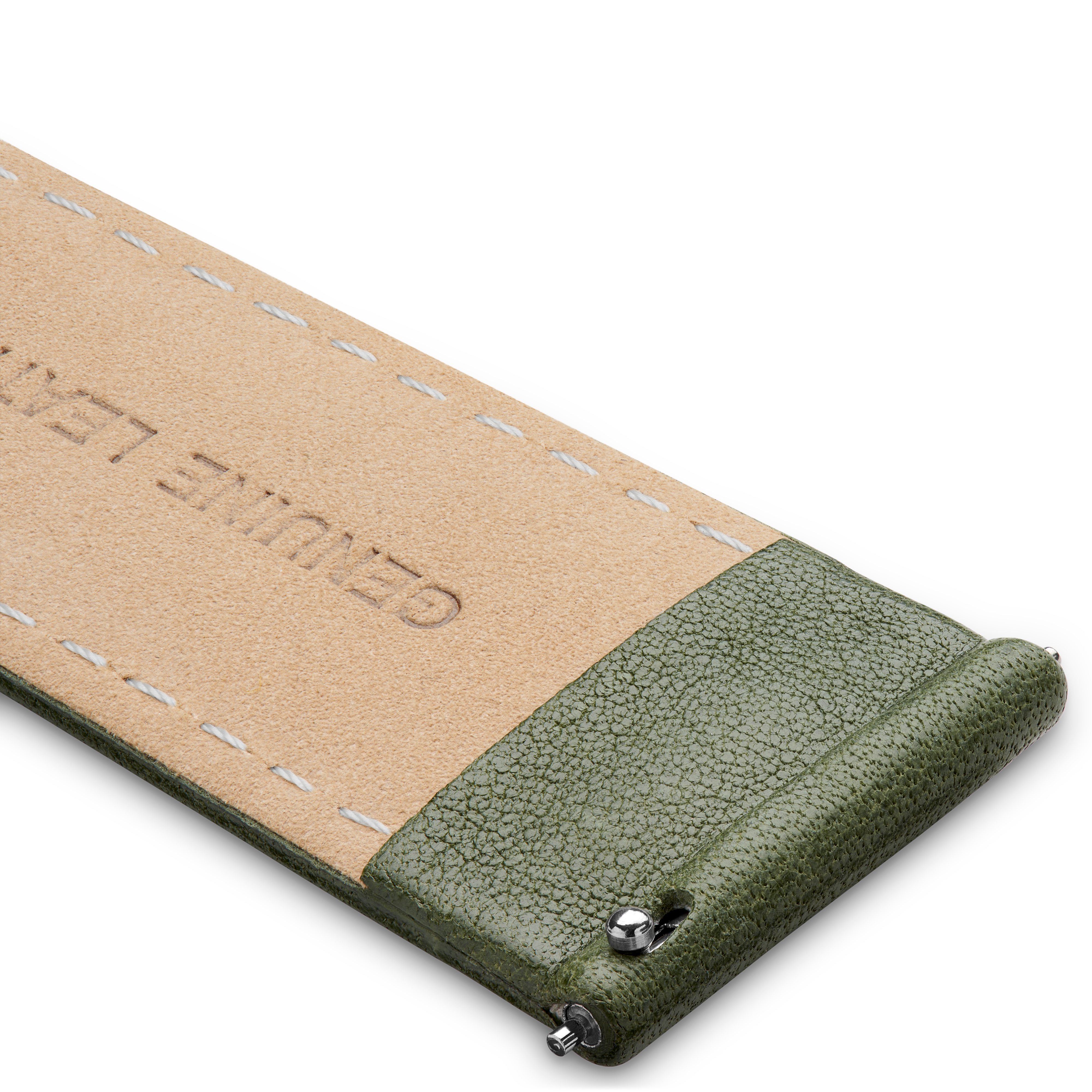 22 mm grünes & goldfarbenes Lederarmband mit weißen Nähten - 5