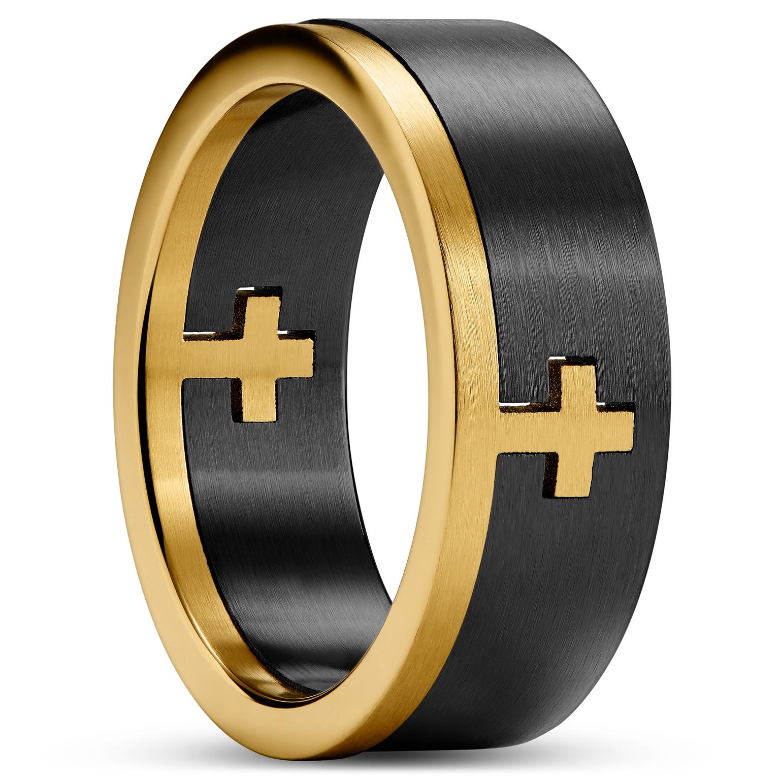 Unity | Anneau noir et doré La croix 8 mm Unity | Anneau noir et doré La croix 8 mm